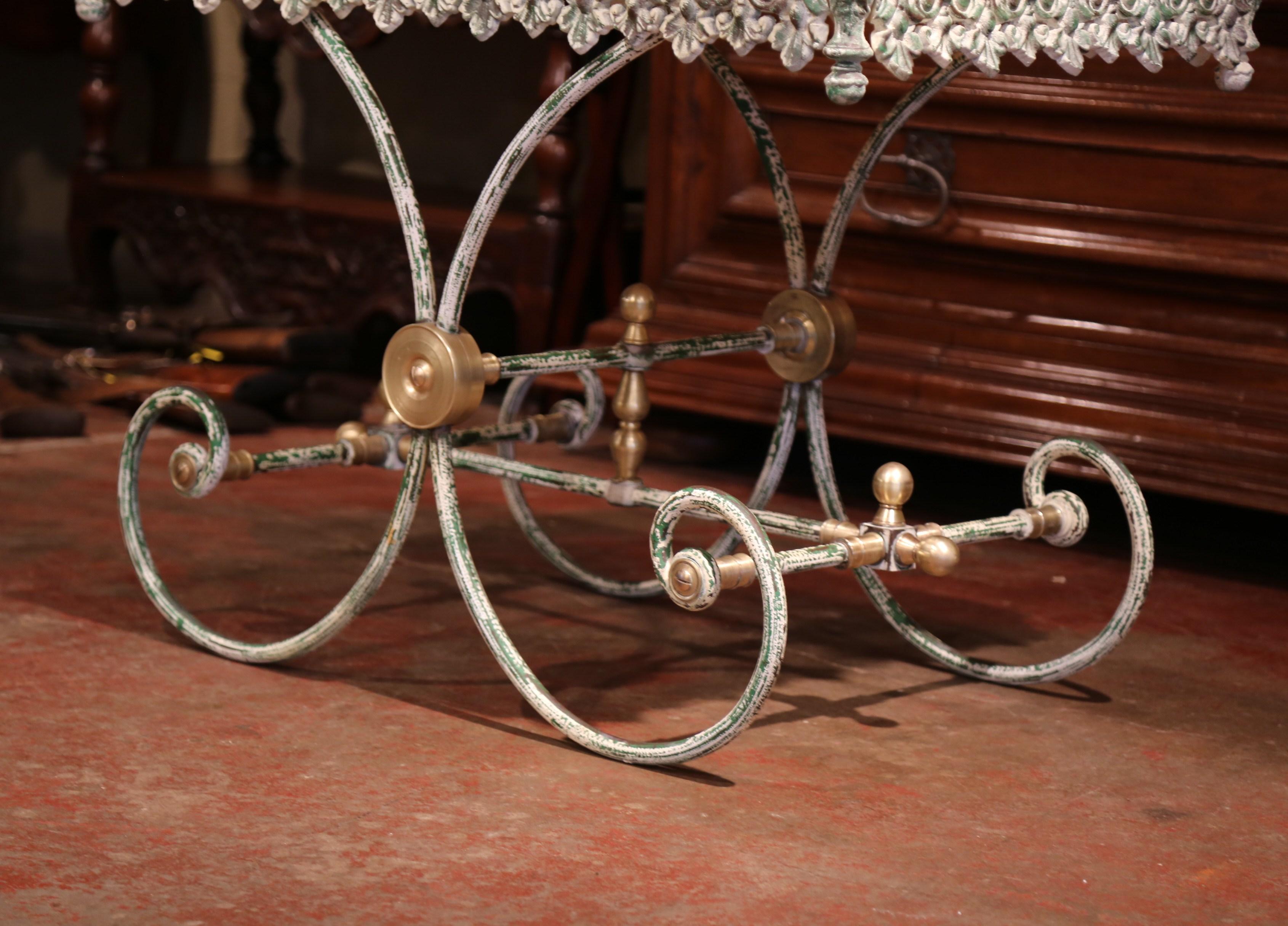 Hand-Crafted Painted French Iron and Brass Butcher or Pastry Table with Marble Top