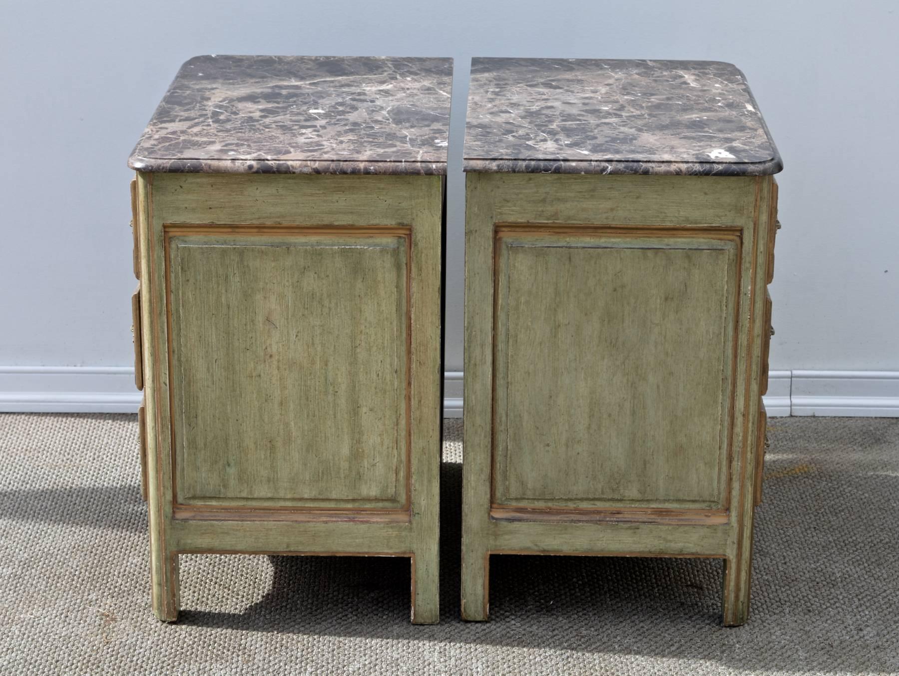 20th Century Pair of Painted French Louis XIV Marble Top Chest