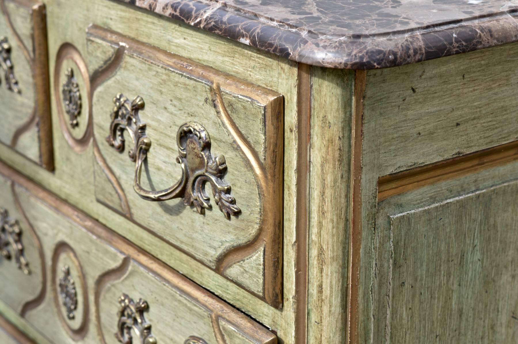 Wood Pair of Painted French Louis XIV Marble Top Chest