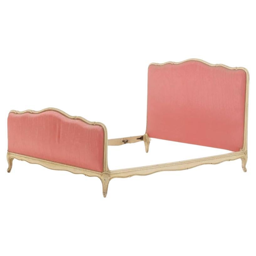 French Louis XV Style Oak and Velvet Bed Full or Queen Size, circa 1960