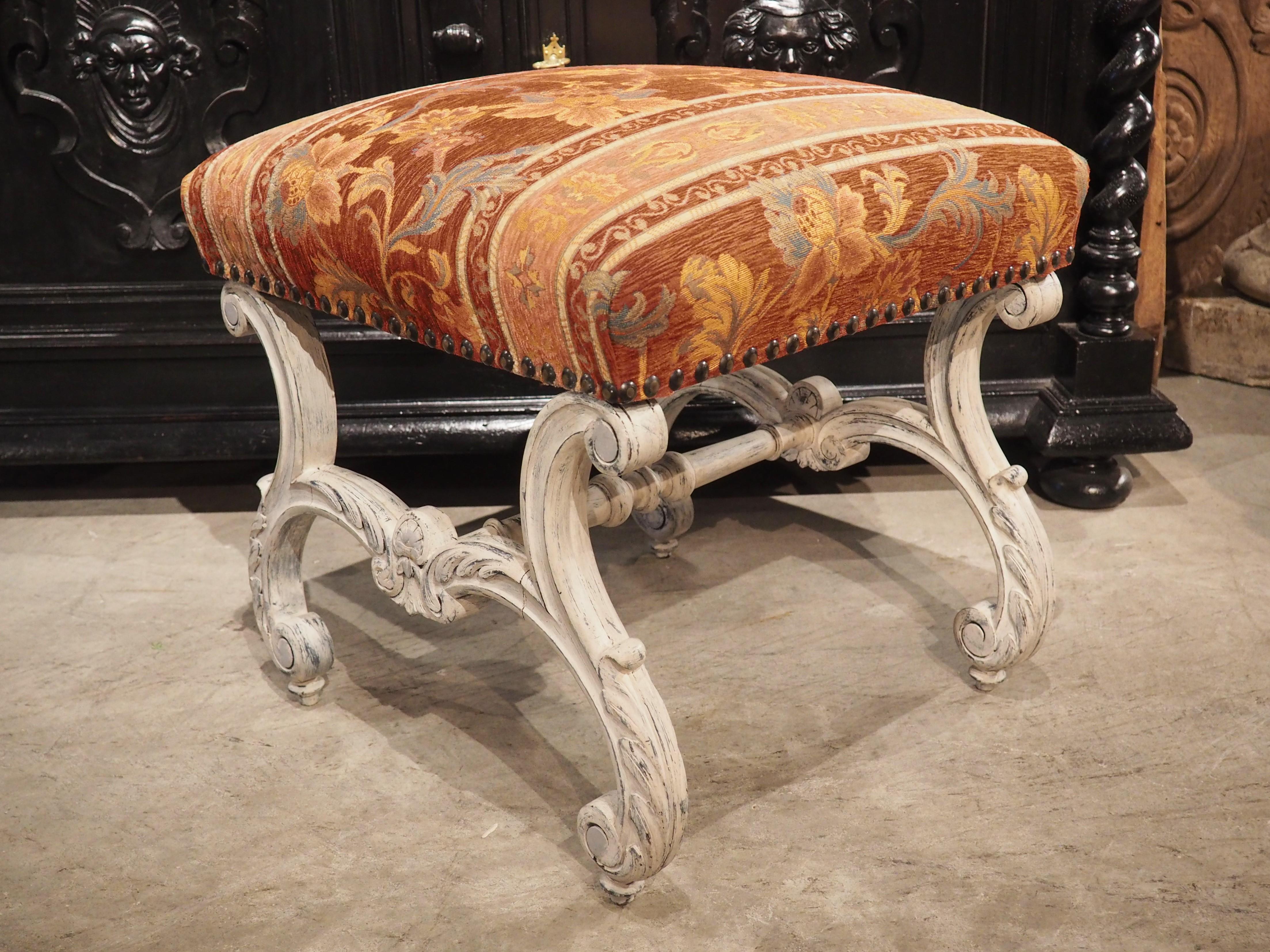 Hand-Carved Painted French Louis XV Style Tabouret, Circa 1900