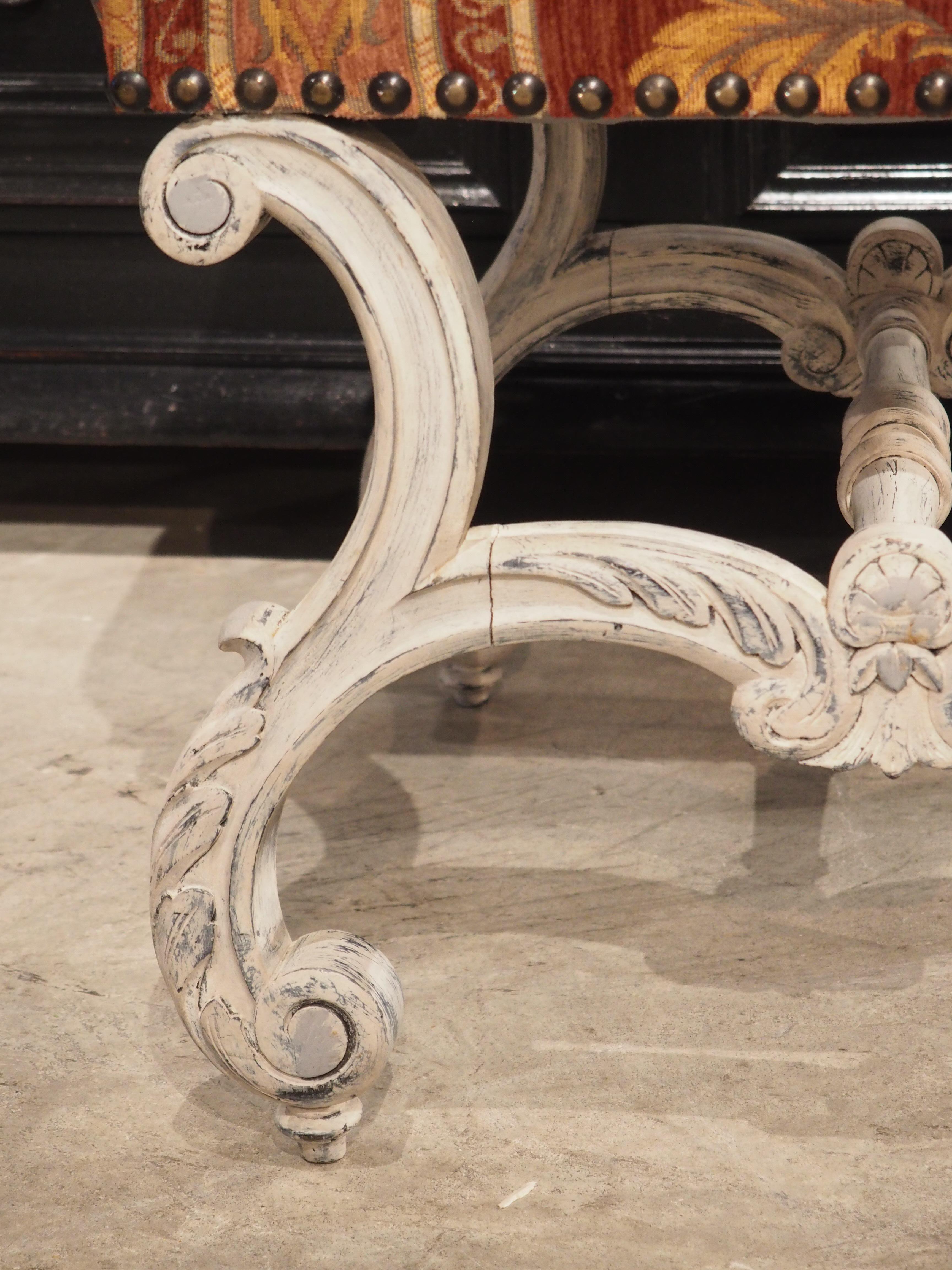 Textile Painted French Louis XV Style Tabouret, Circa 1900