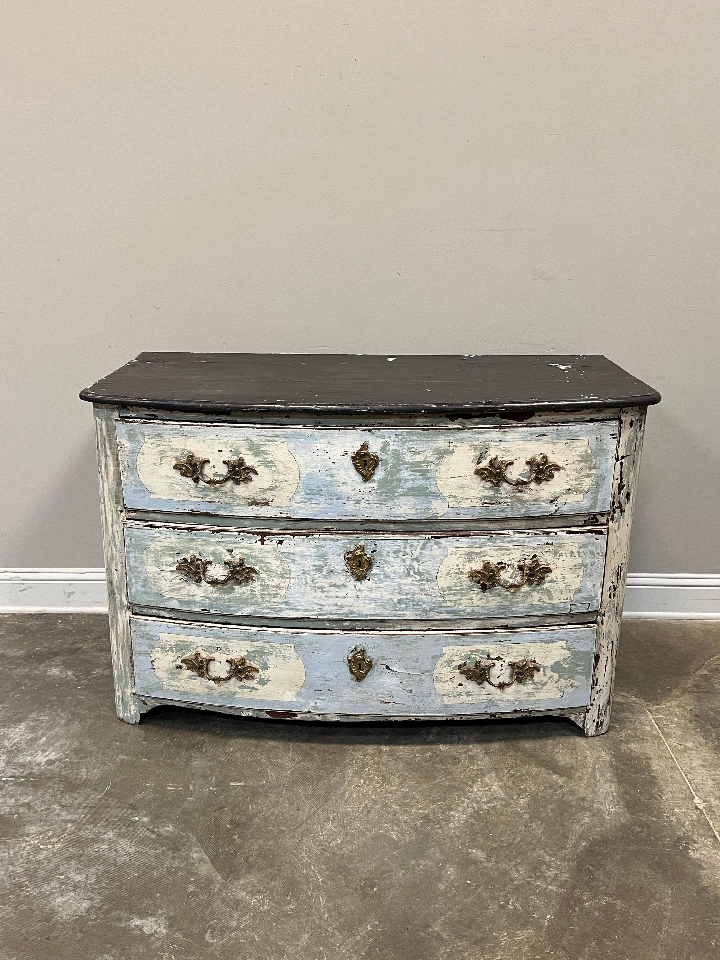 18th Century Painted French Louis XVI Style Bow Front Commode