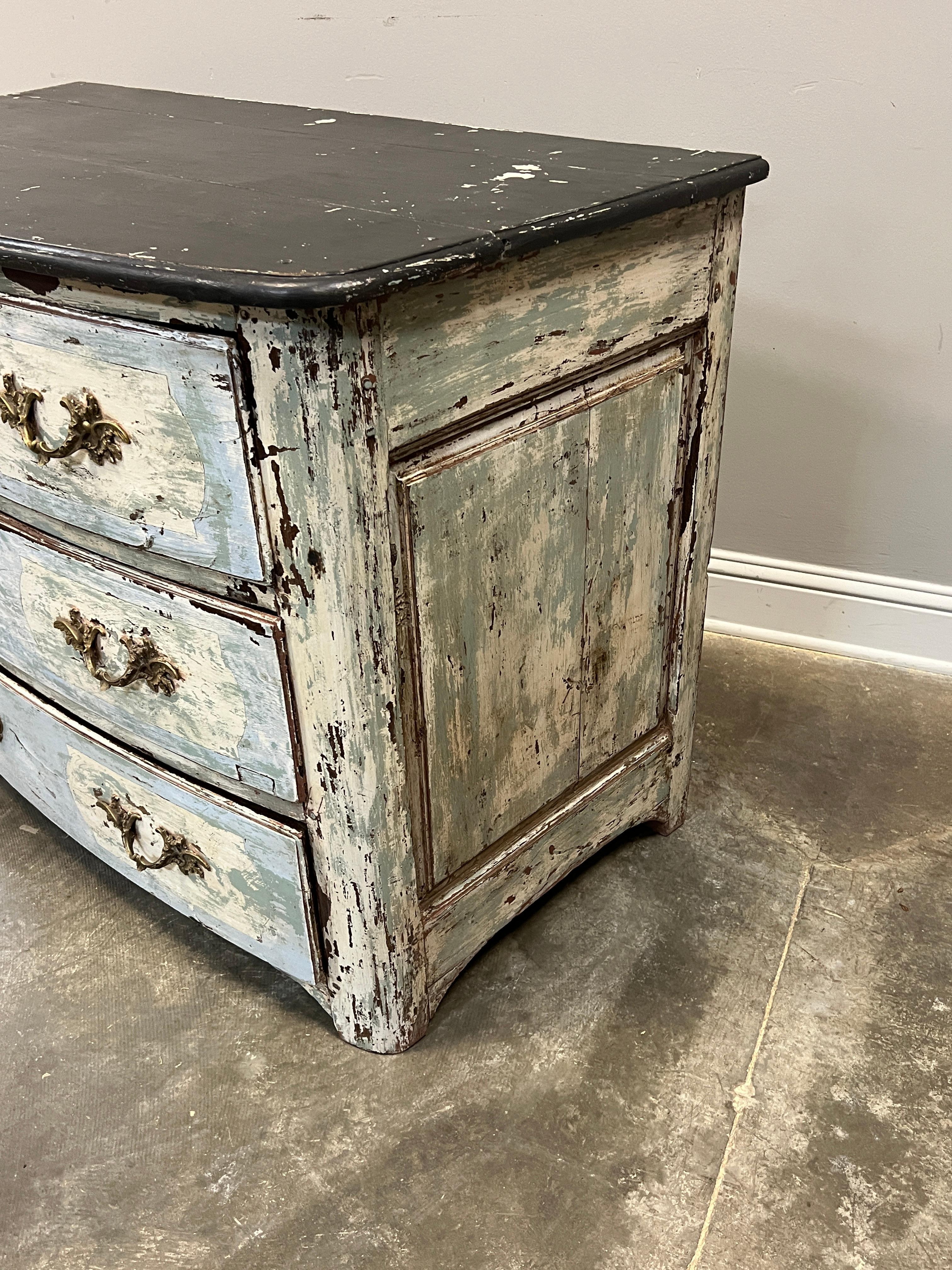 Brass Painted French Louis XVI Style Bow Front Commode