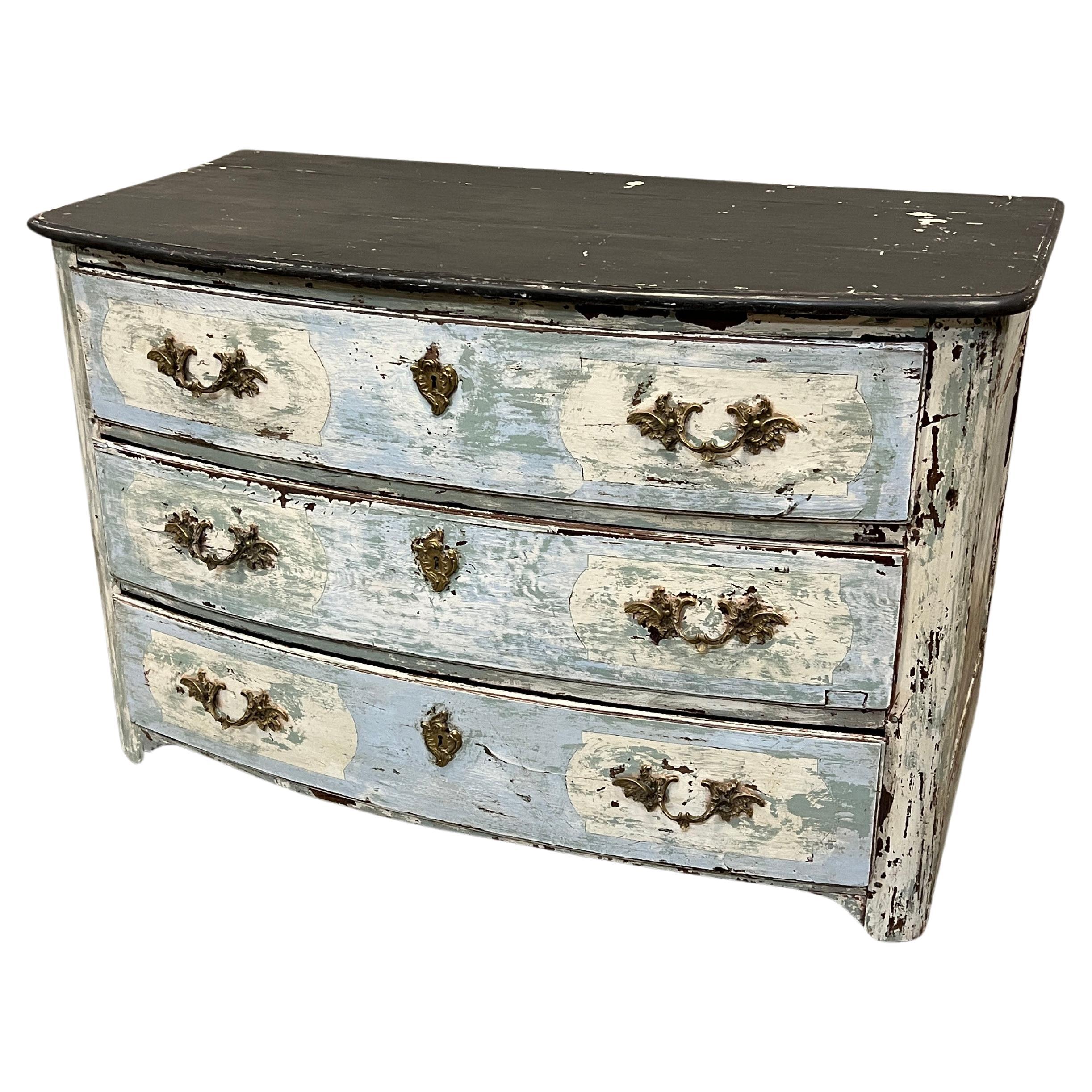 Painted French Louis XVI Style Bow Front Commode