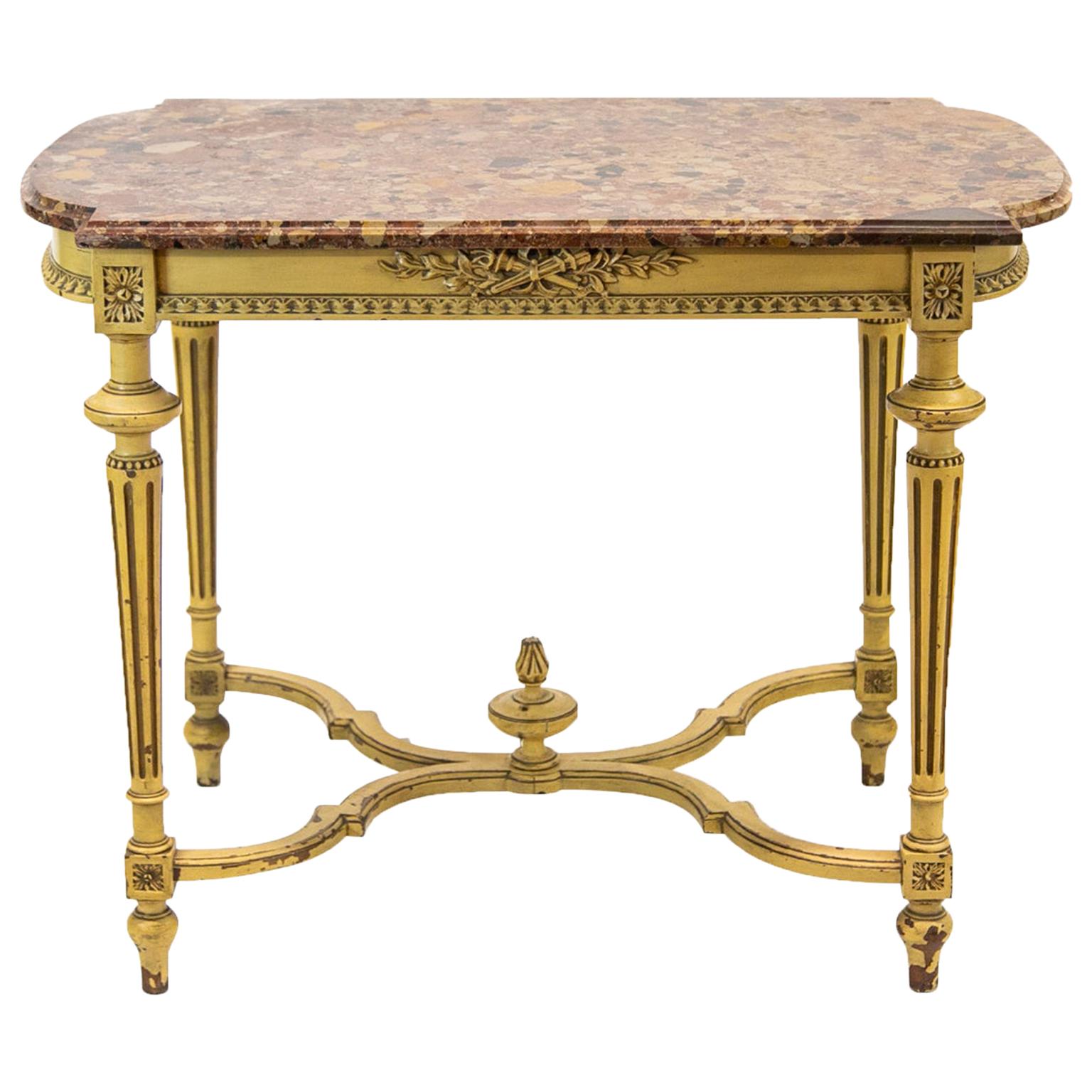 Painted French Marble-Top Center Table For Sale