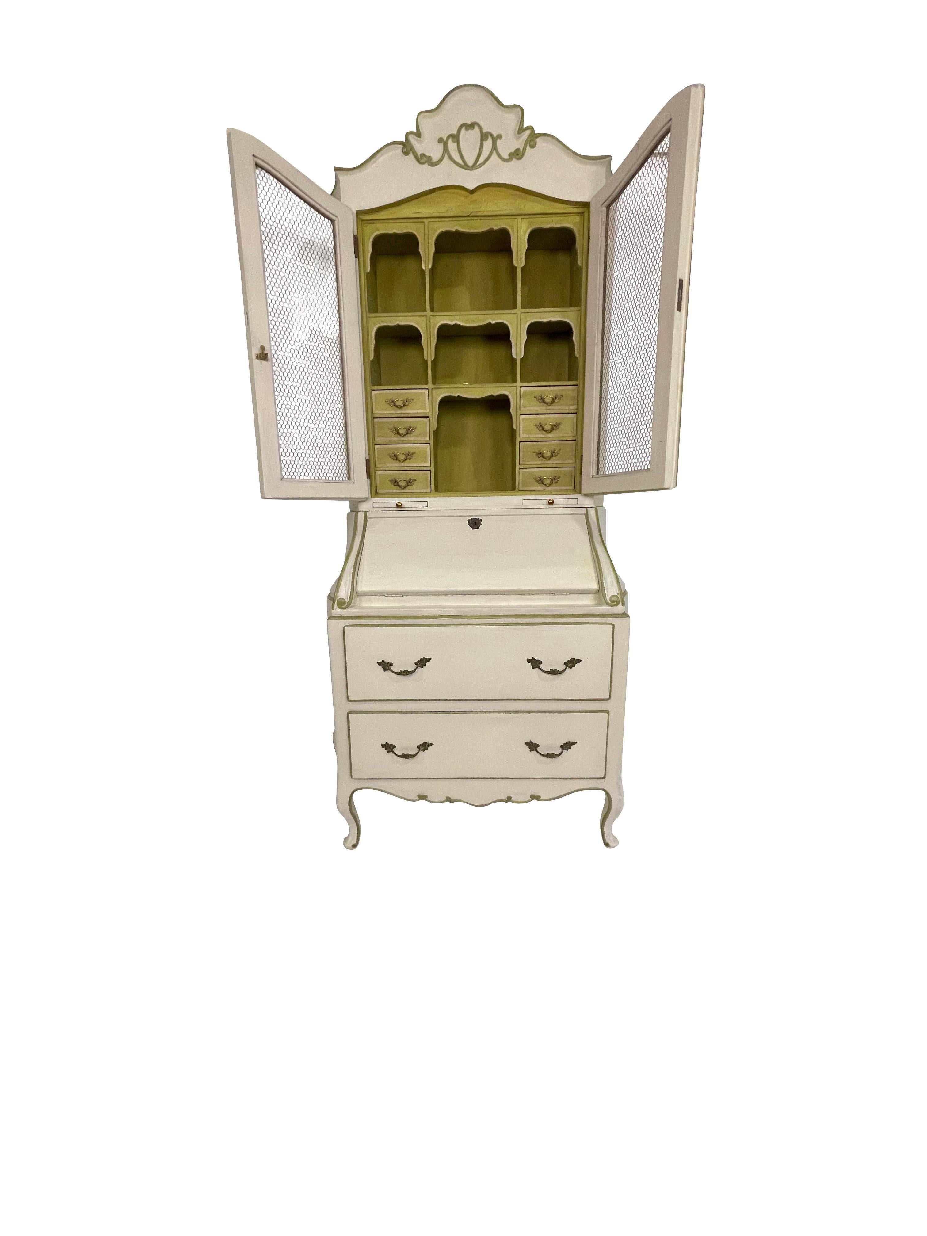 Painted French Provincial Ivory and Green circa 1920s Secretary/ Desk For Sale 1
