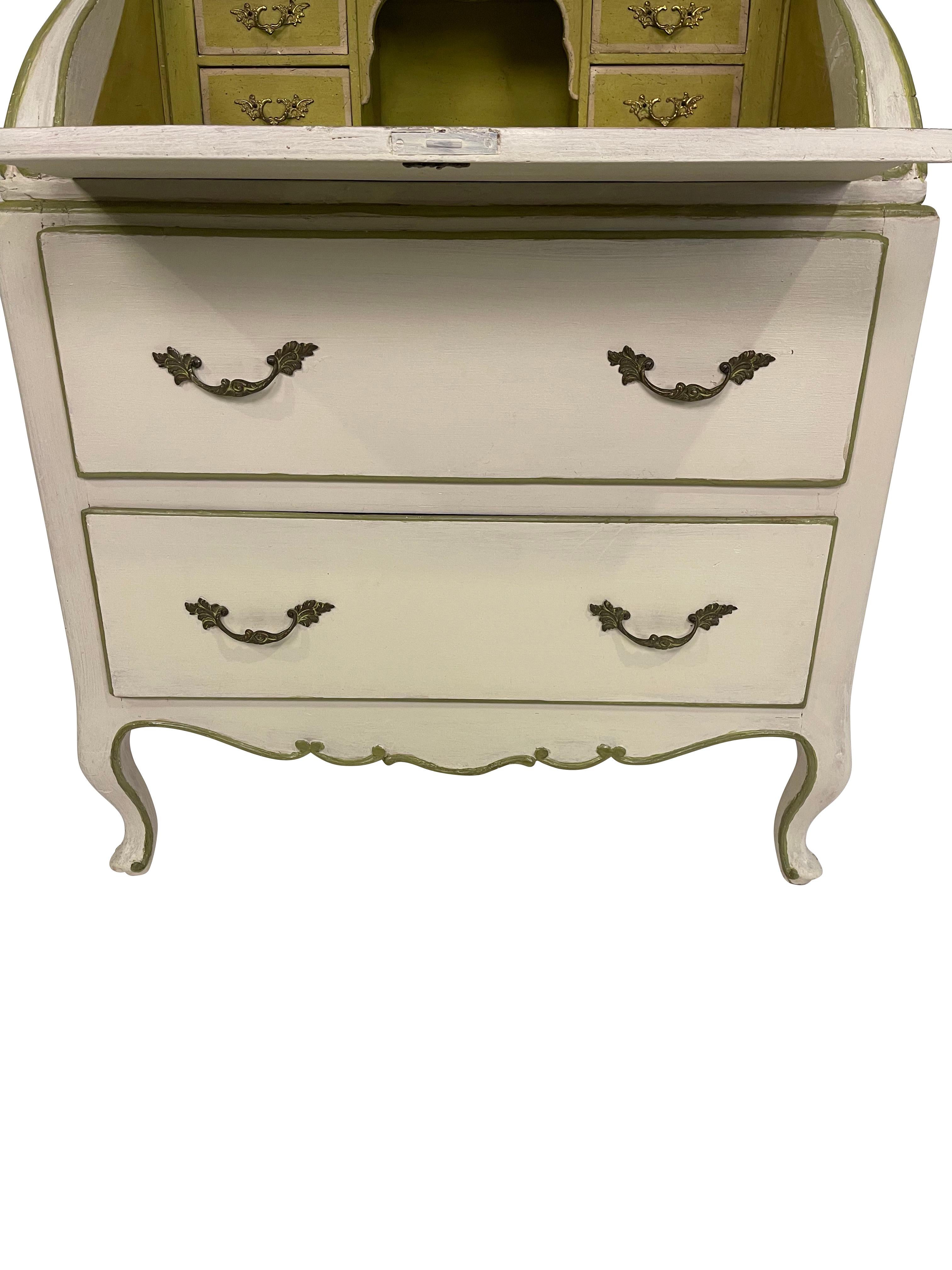 Painted French Provincial Ivory and Green circa 1920s Secretary/ Desk For Sale 3