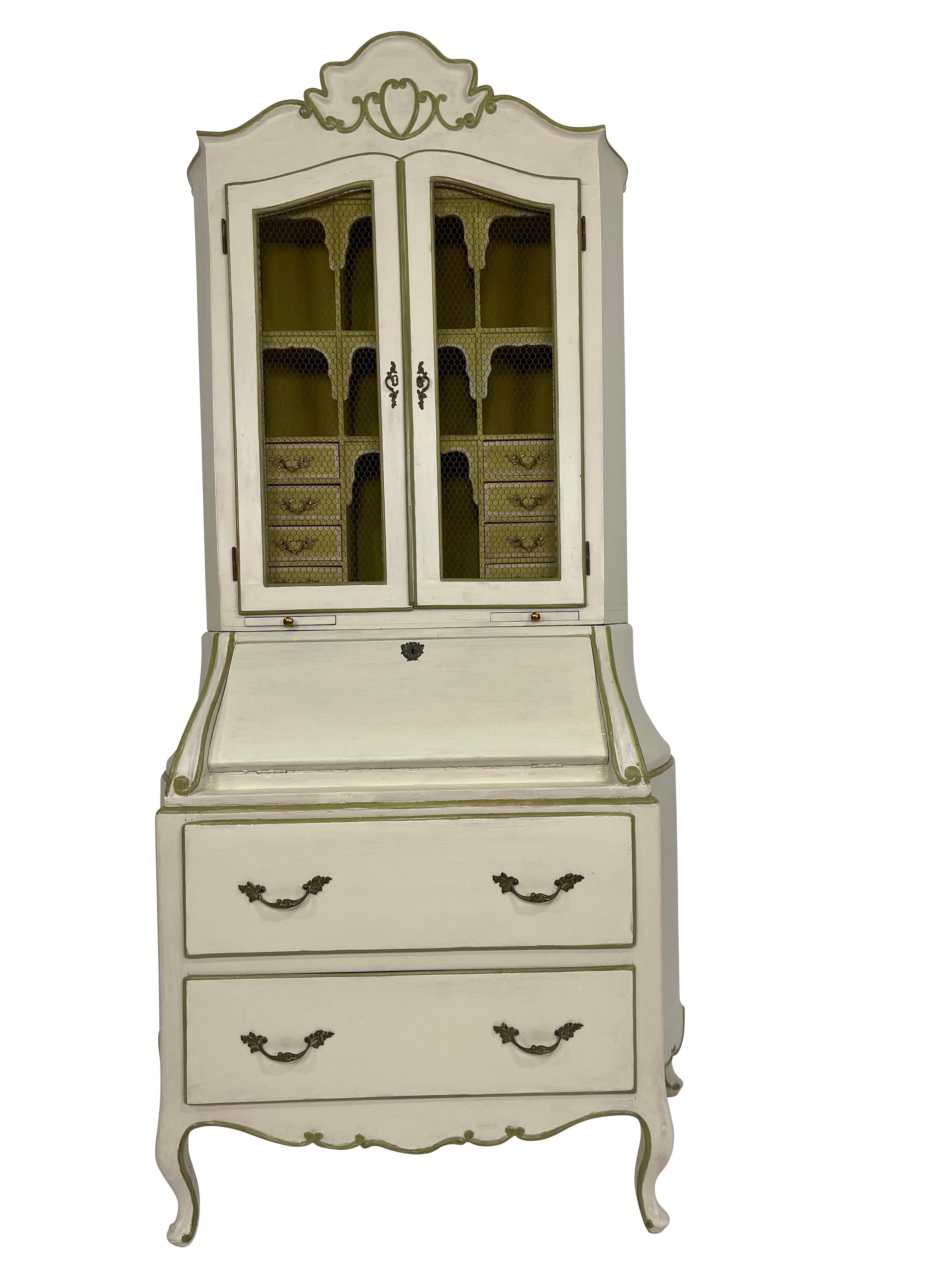Painted French Provincial Ivory and Green circa 1920s Secretary/ Desk For Sale 4