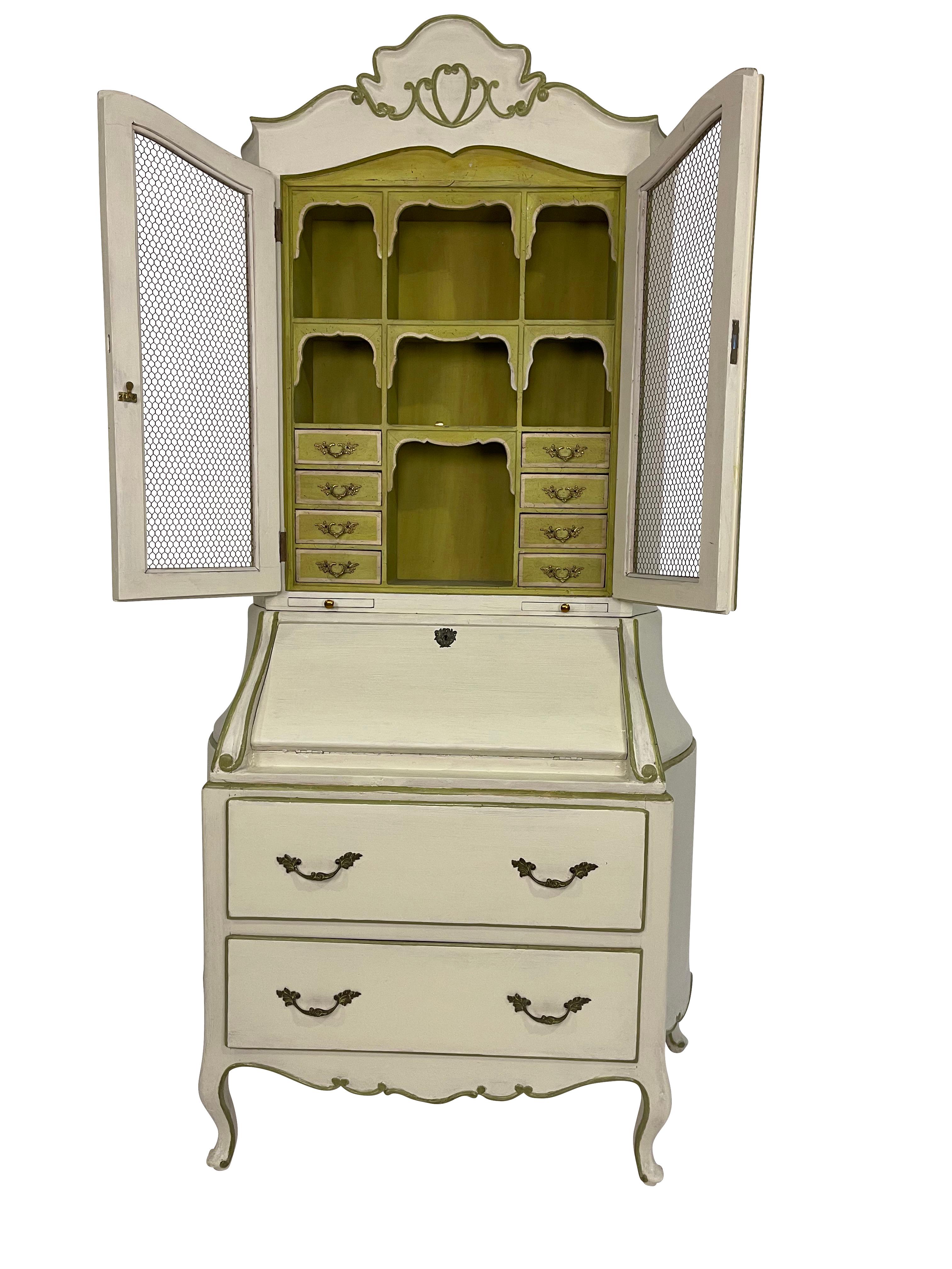 Unknown Painted French Provincial Ivory and Green circa 1920s Secretary/ Desk For Sale