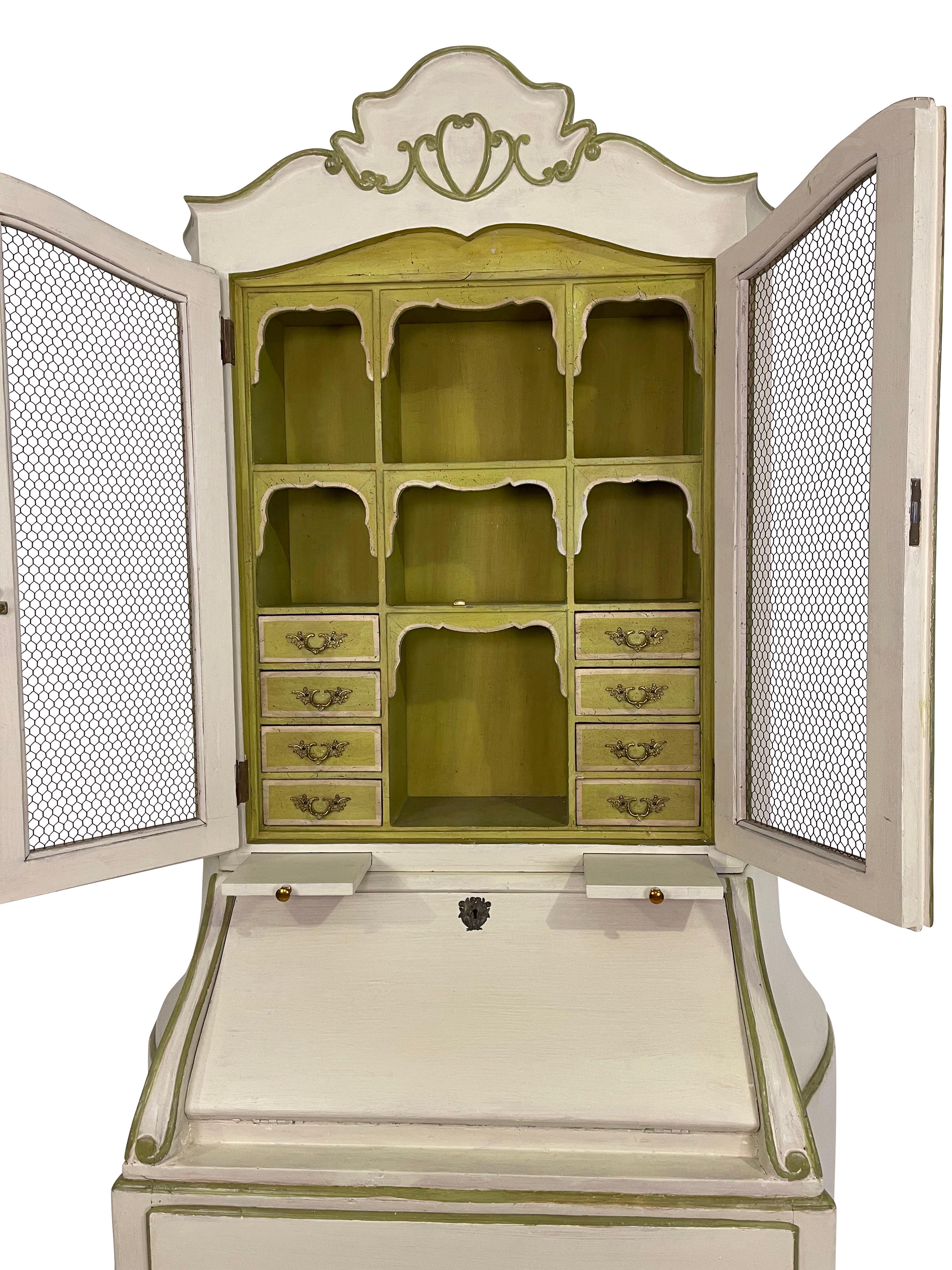 20th Century Painted French Provincial Ivory and Green circa 1920s Secretary/ Desk For Sale