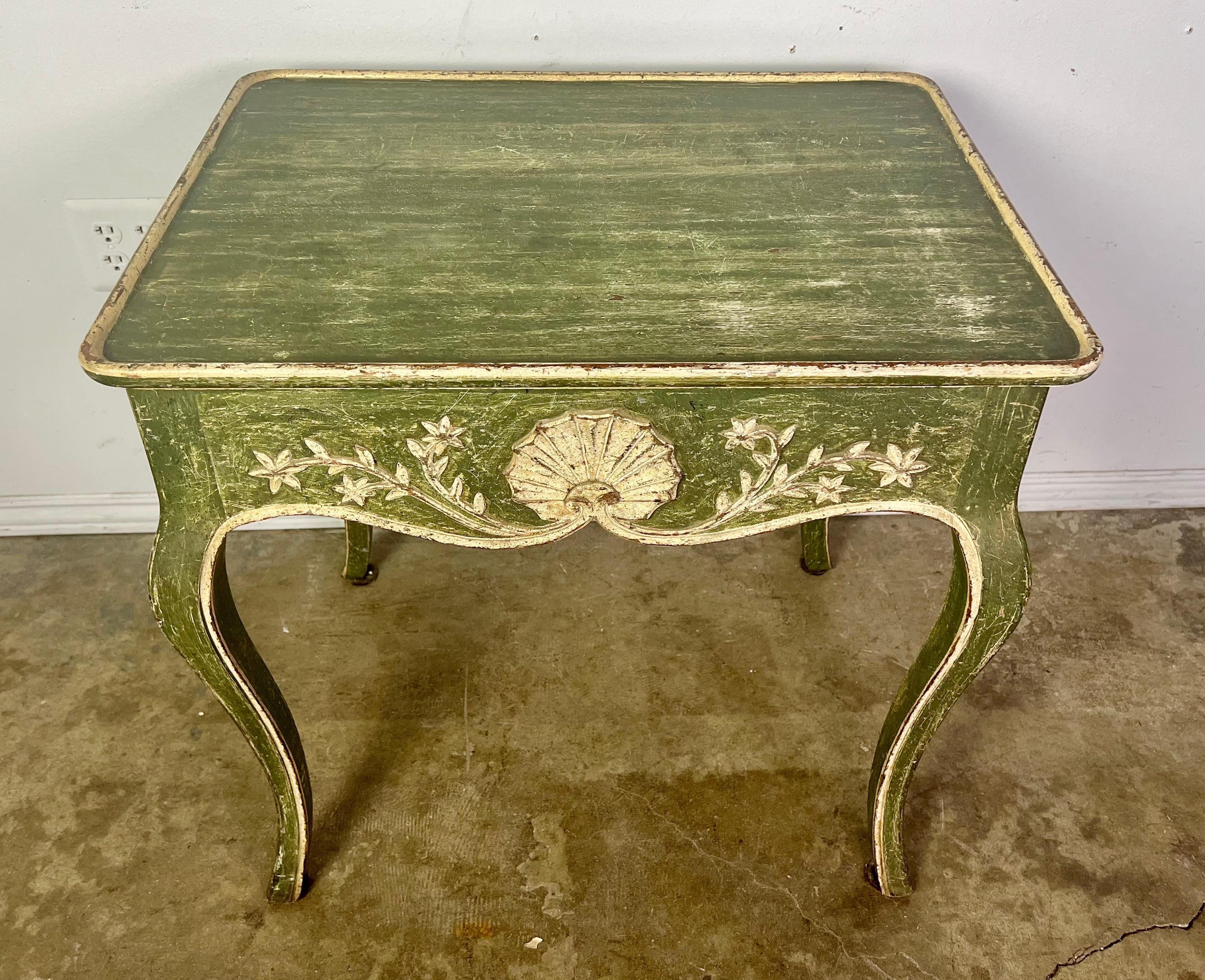 Painted French Provincial Style Side Table with Drawer, circa, 1940s In Distressed Condition In Los Angeles, CA