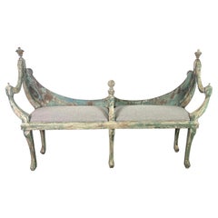 Painted French Rustic Style Bench w/ Linen Upholstery Painted French Rustic Style Bench w/ Linen Upholstery