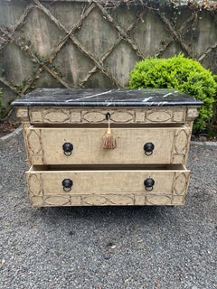 Painted French Style Commode Chest of Drawers with Black Marble Top