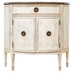 Painted French Style Demi Lune Commode With Marble Top
