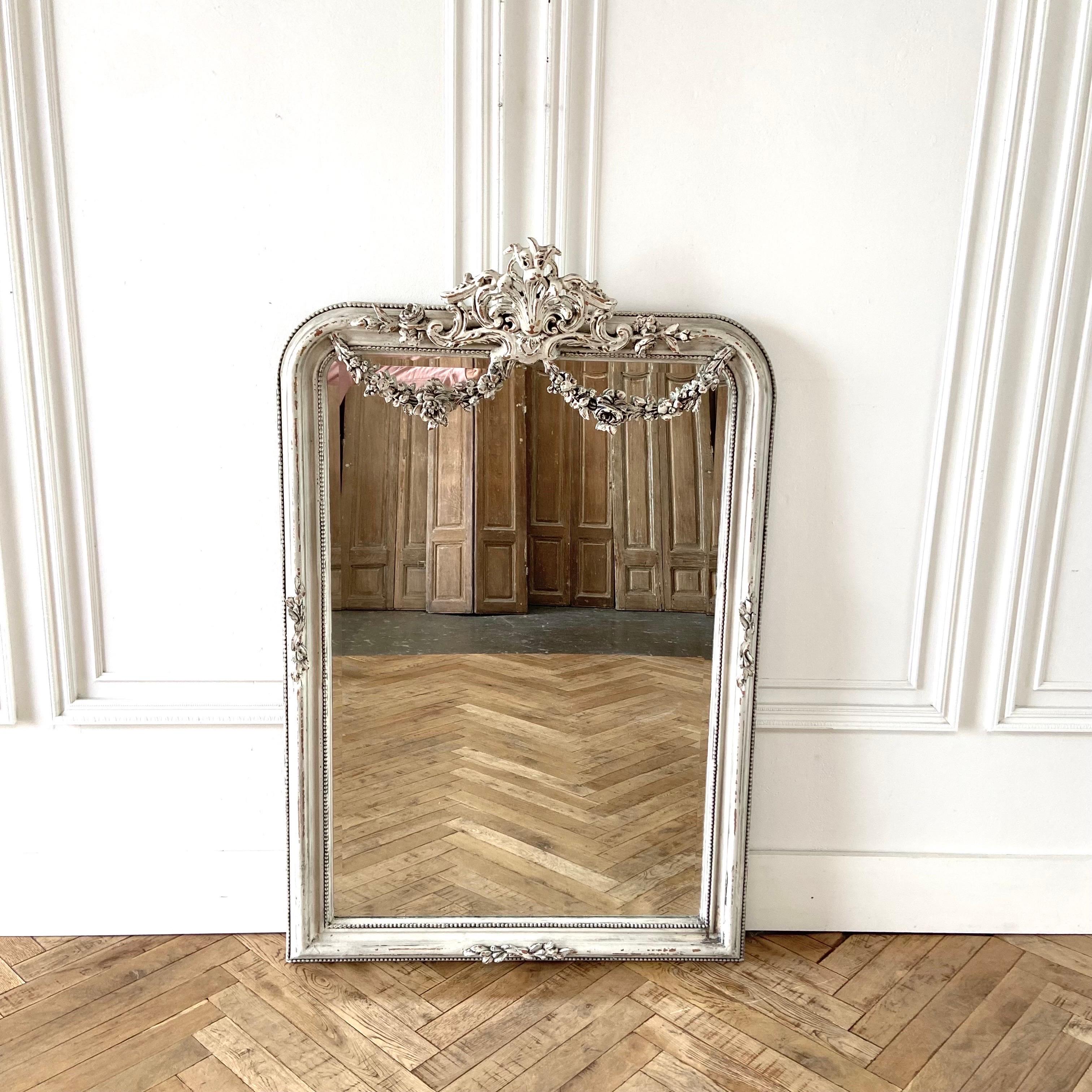 Painted French Style Mirror with Rose Swags 5