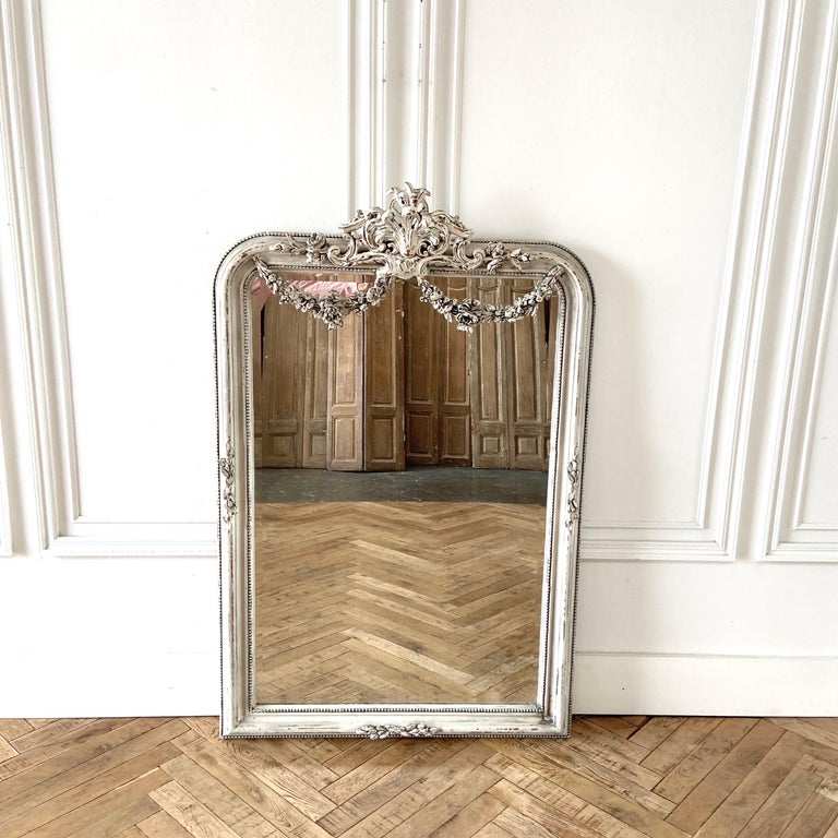 Painted French Style Mirror with Rose Swags For Sale at 1stDibs