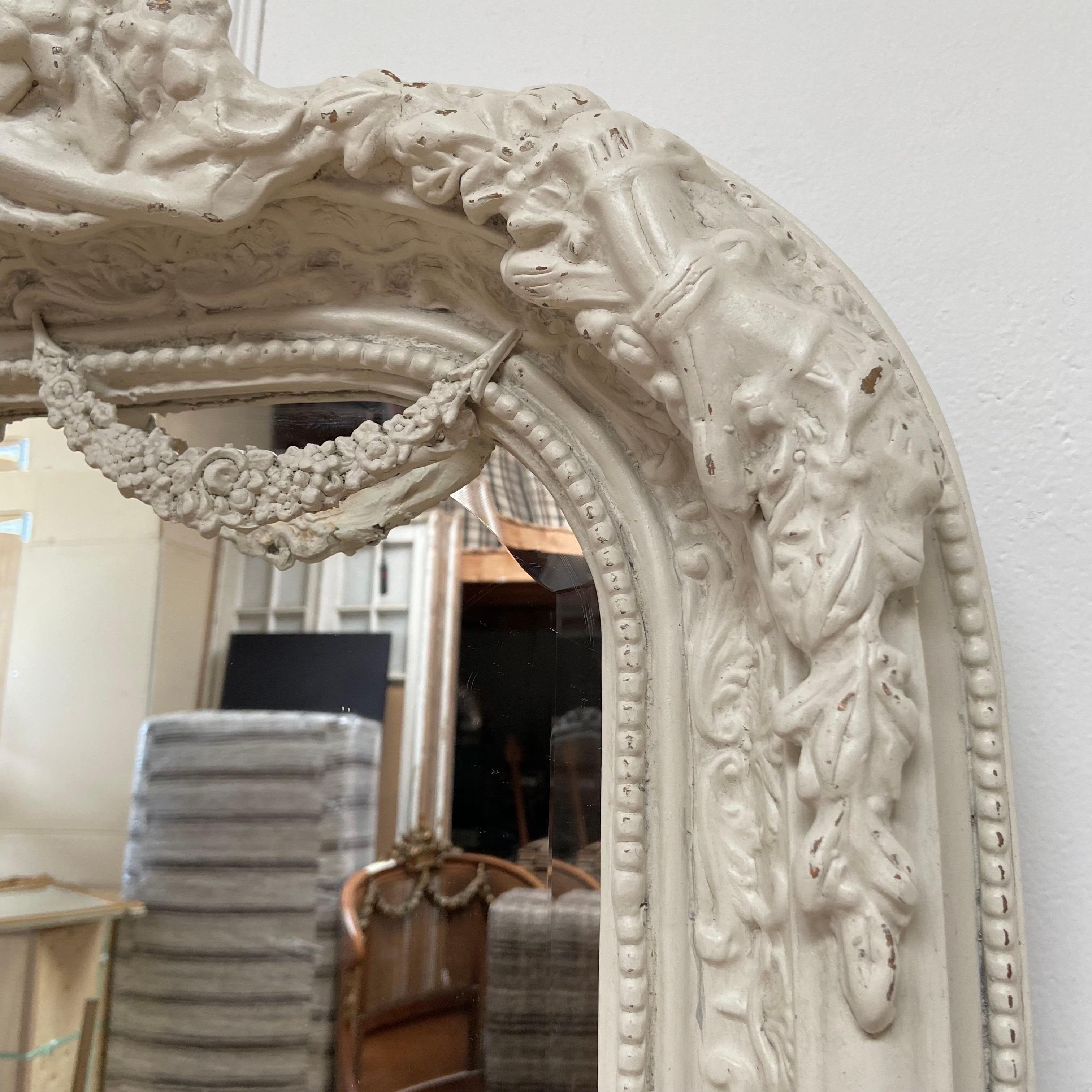 Contemporary Painted French Style Mirror with Rose Swags
