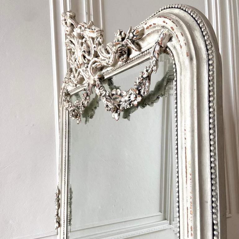 Painted French Style Mirror with Rose Swags For Sale at 1stDibs