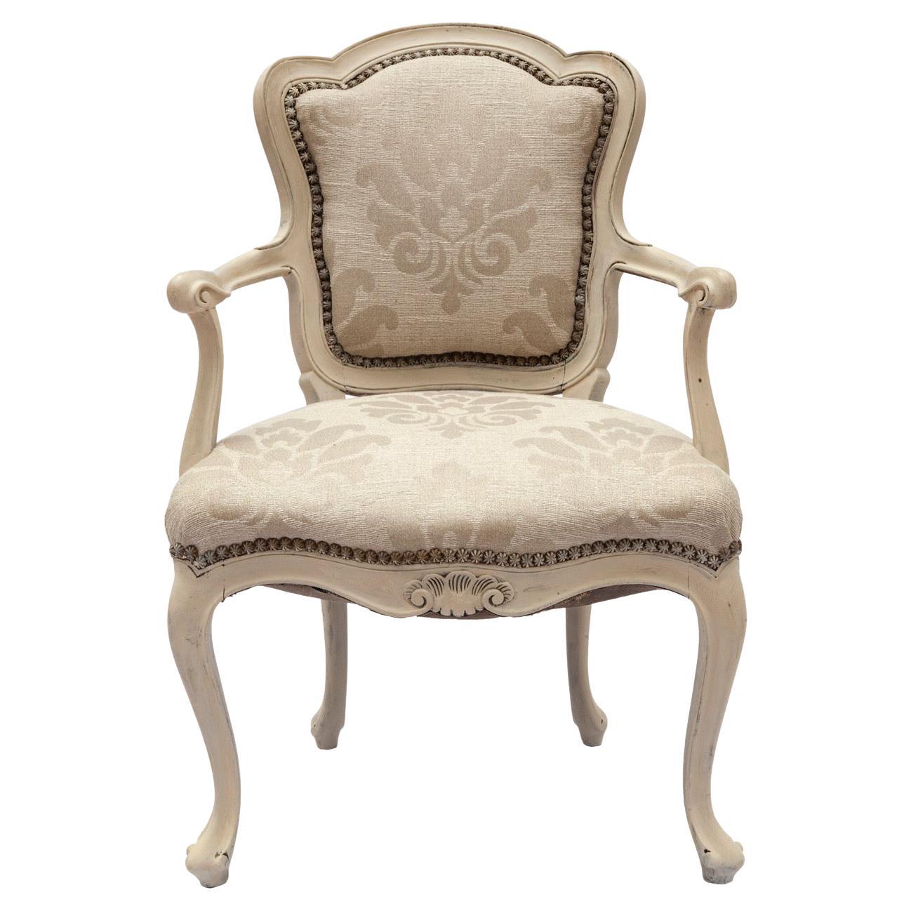 Painted French Walnut Provincial Chair in Raw Silk Brocade For Sale