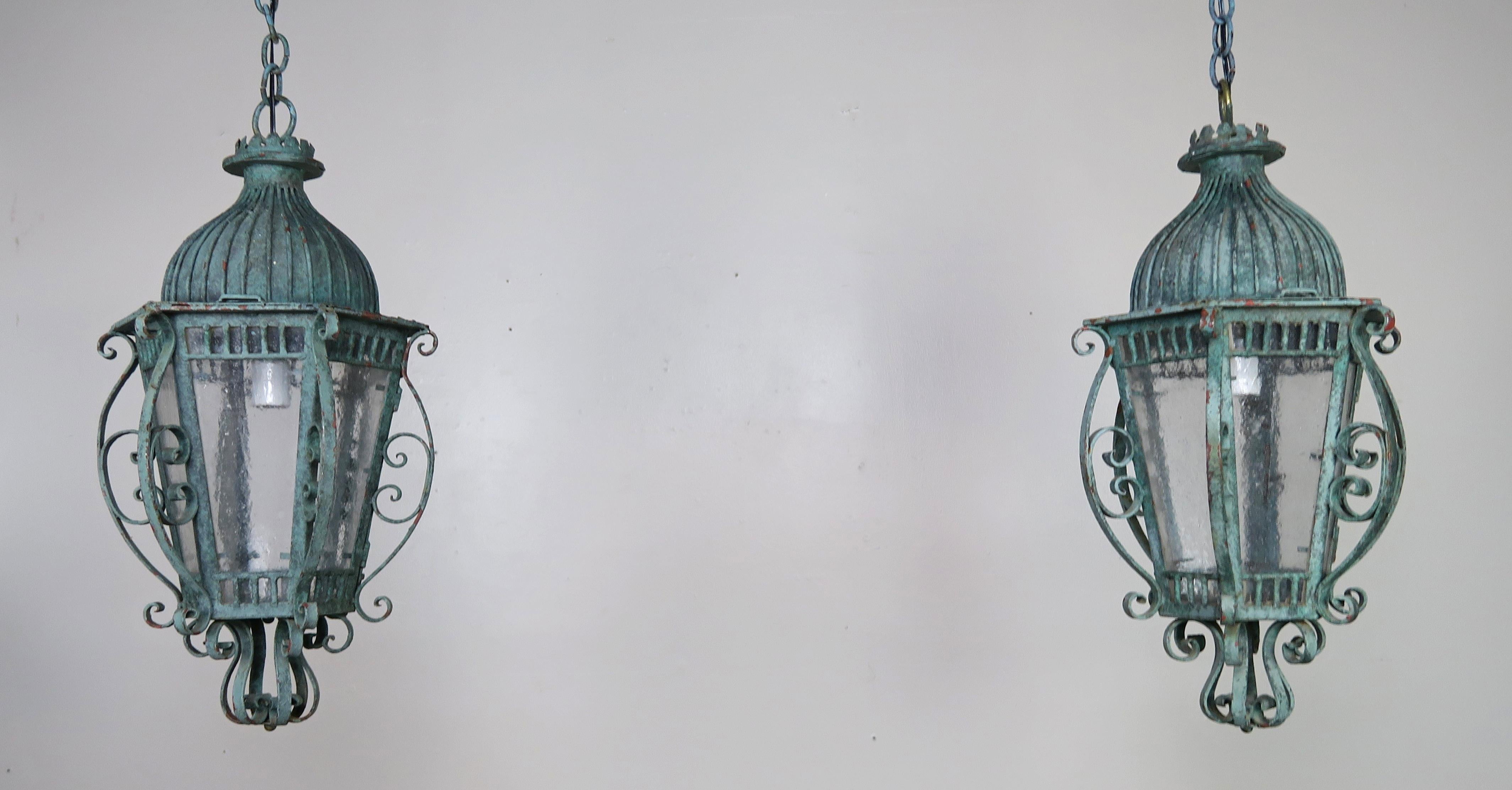Painted French Wrought Iron Lantern with Domed Shaped Top, circa 1930s 3