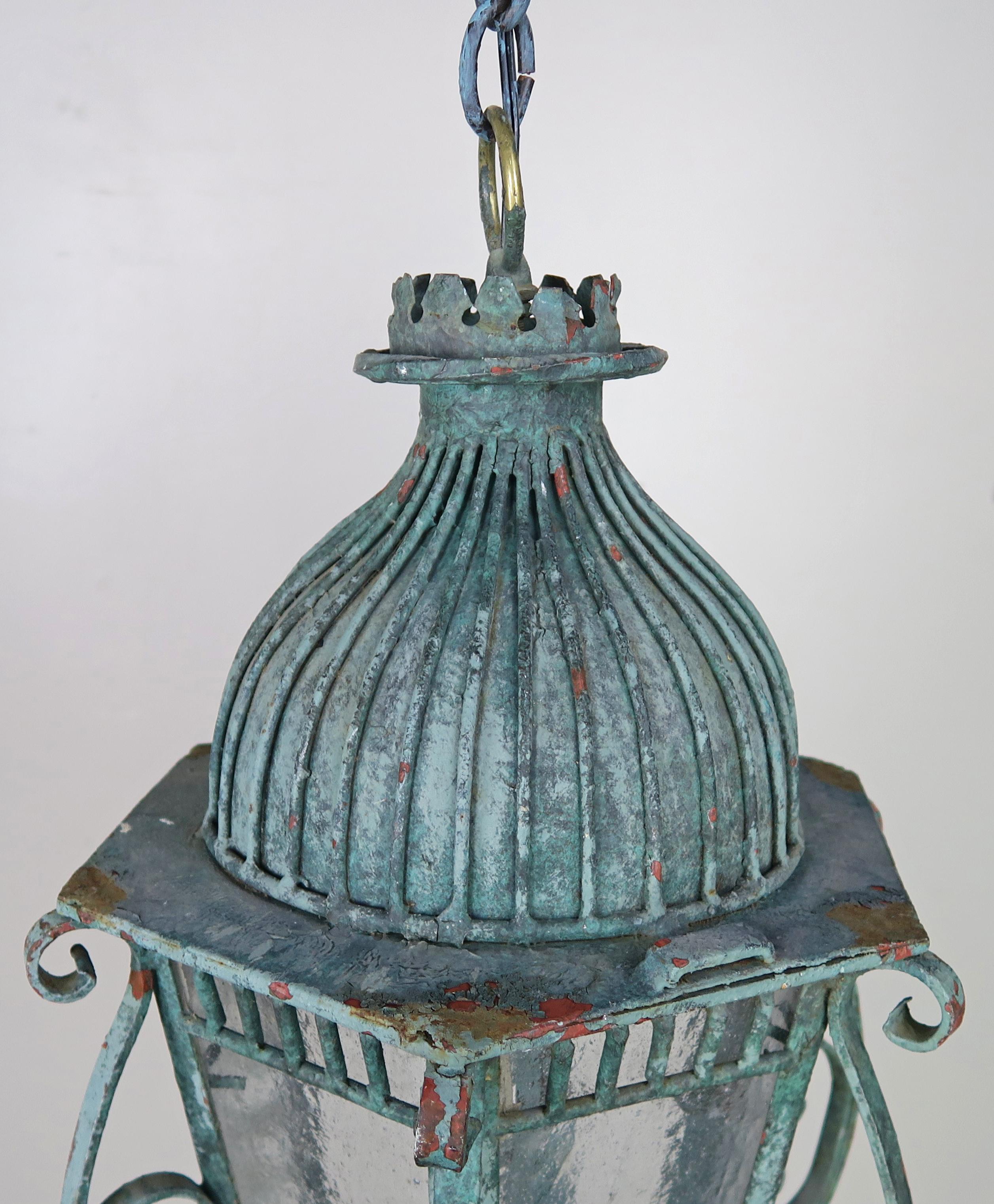 Mid-20th Century Painted French Wrought Iron Lantern with Domed Shaped Top, circa 1930s