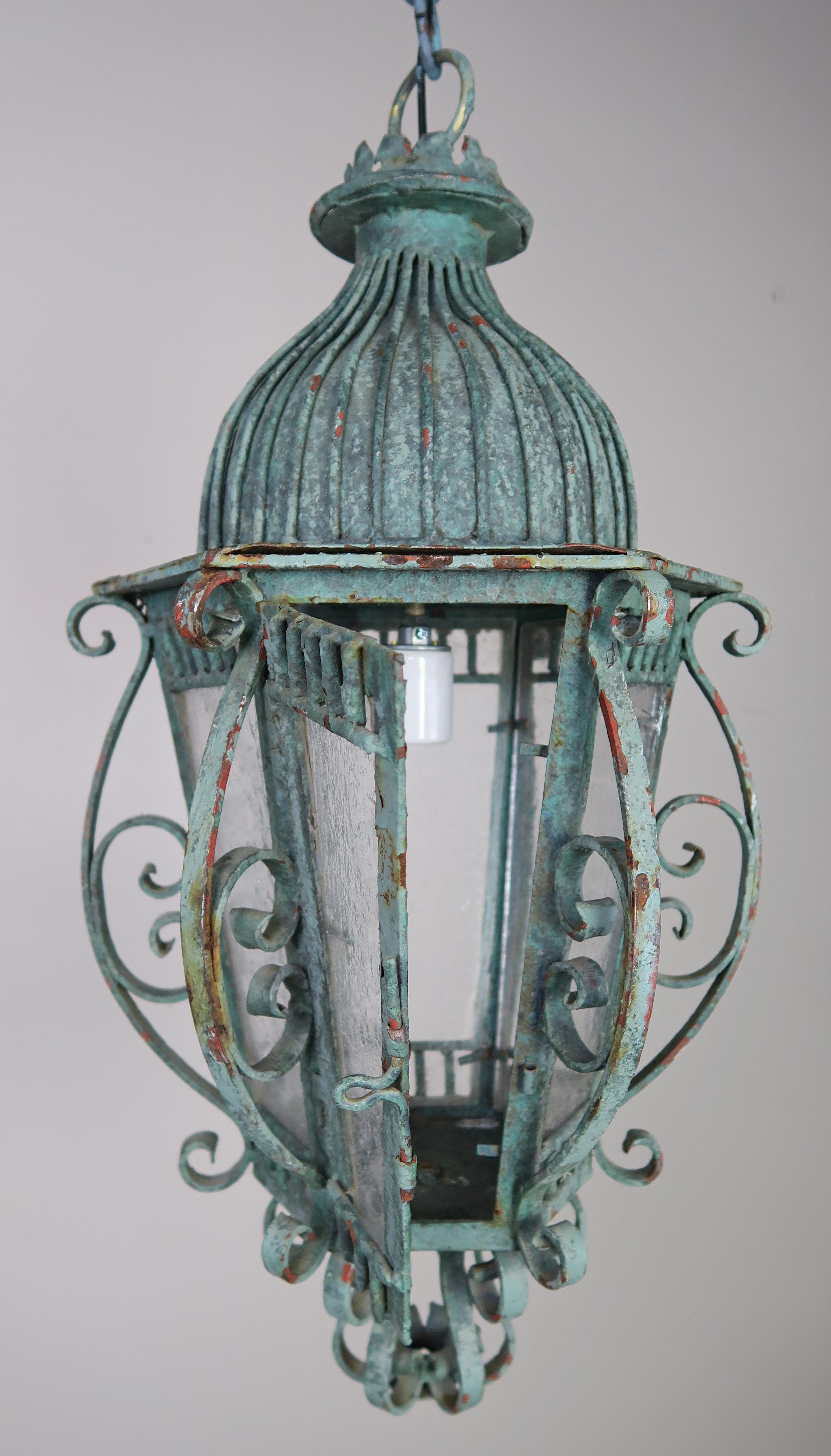 Painted French Wrought Iron Lantern with Domed Shaped Top, circa 1930s 1