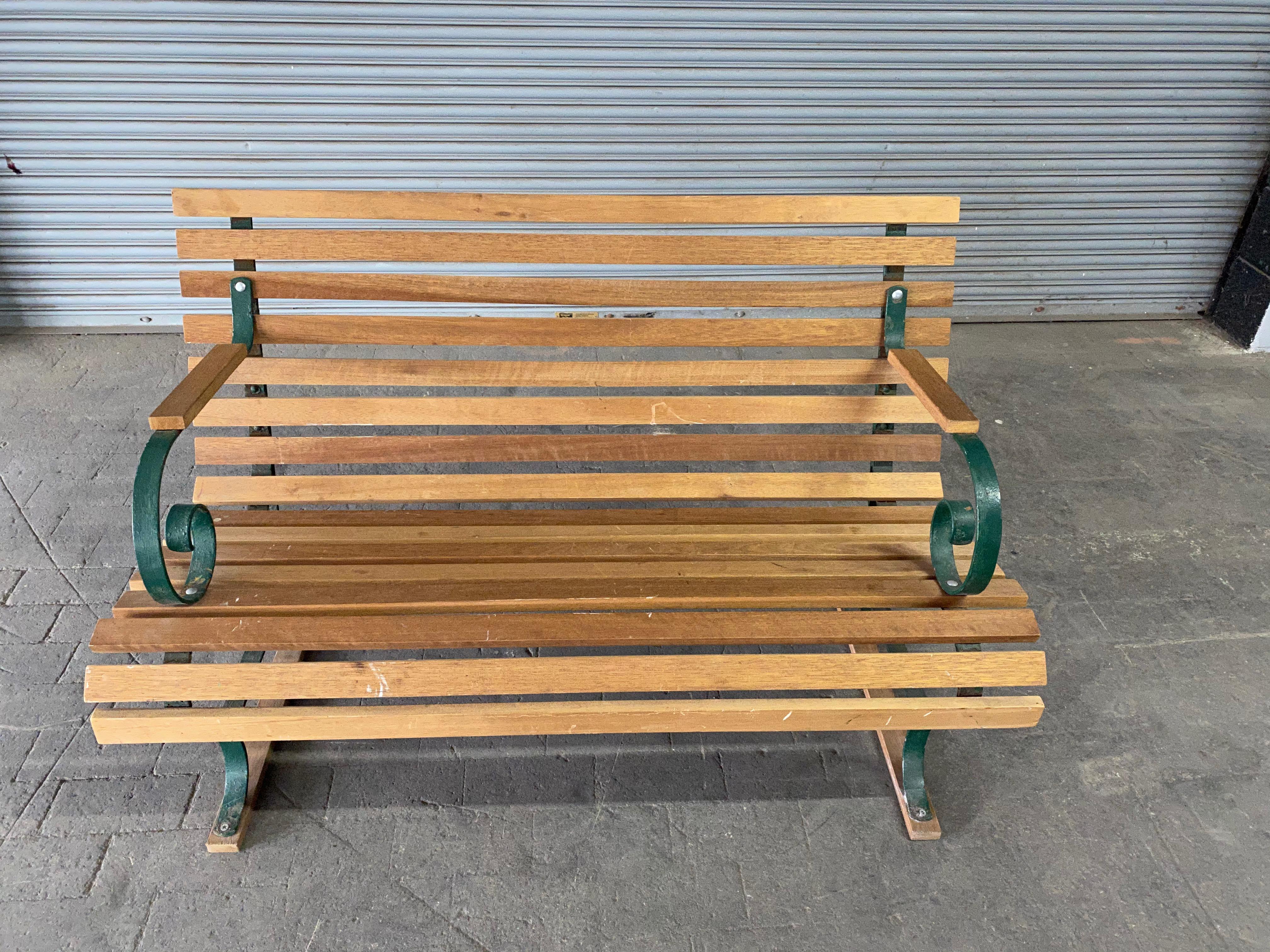 Painted Garden Bench with New Mahogany Wood Slats In Good Condition In Buchanan, NY