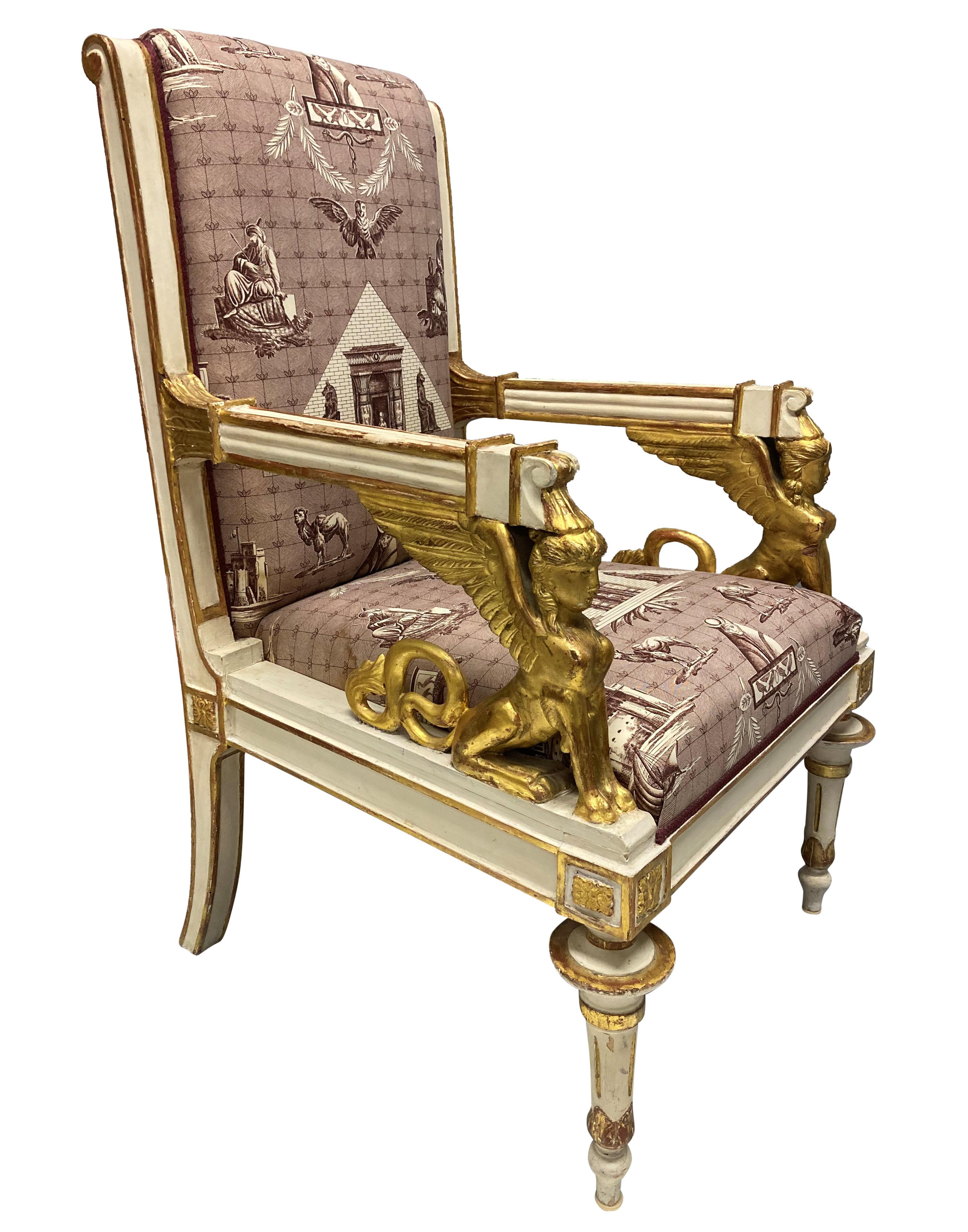 Painted & Gilded French Empire Armchair In Good Condition For Sale In Kent, Dover