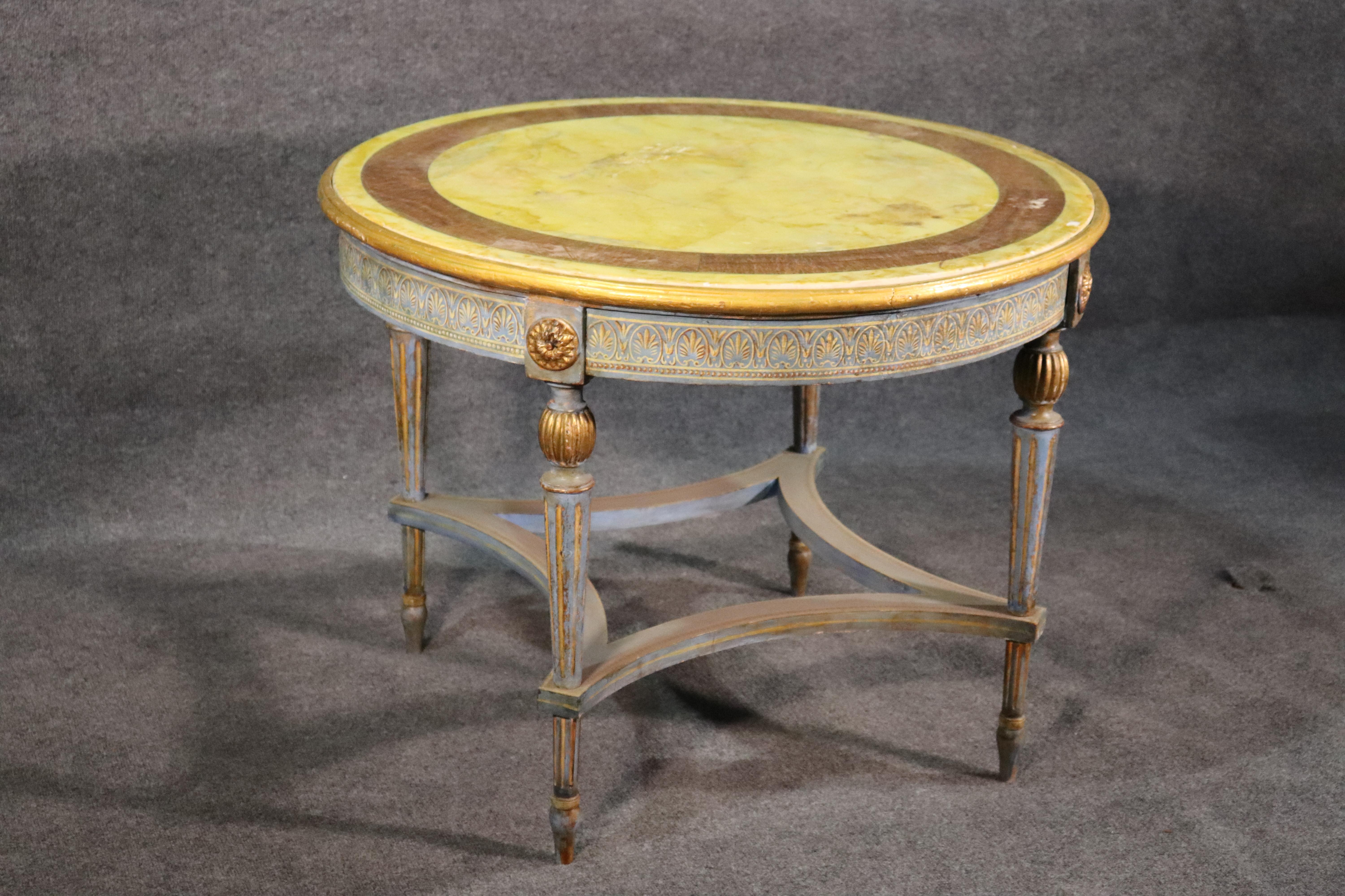 Louis XVI Painted Gilded Russian Baltic Center Table with Pale Yellow Marble Top