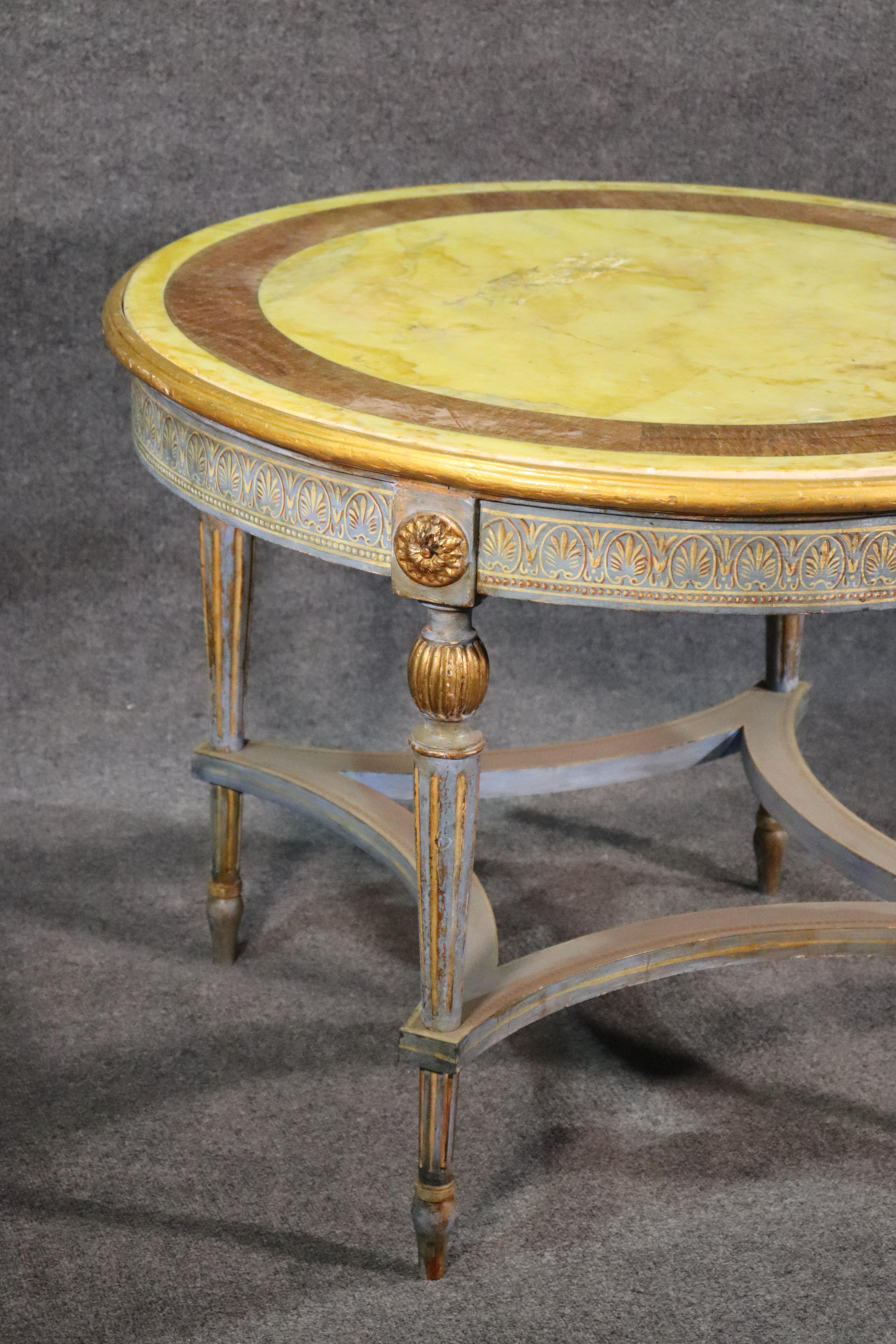 Painted Gilded Russian Baltic Center Table with Pale Yellow Marble Top In Good Condition In Swedesboro, NJ