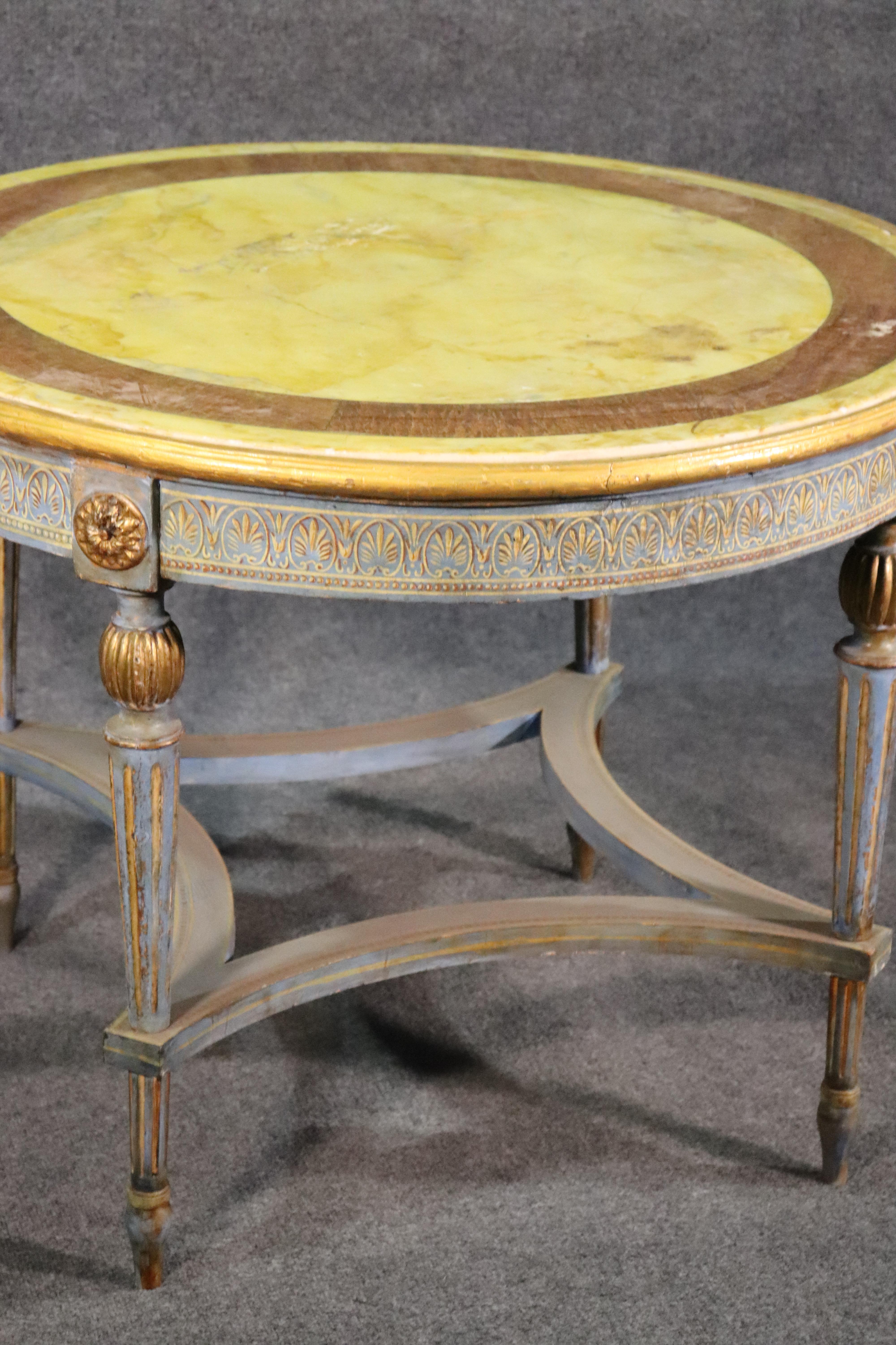 Mid-19th Century Painted Gilded Russian Baltic Center Table with Pale Yellow Marble Top