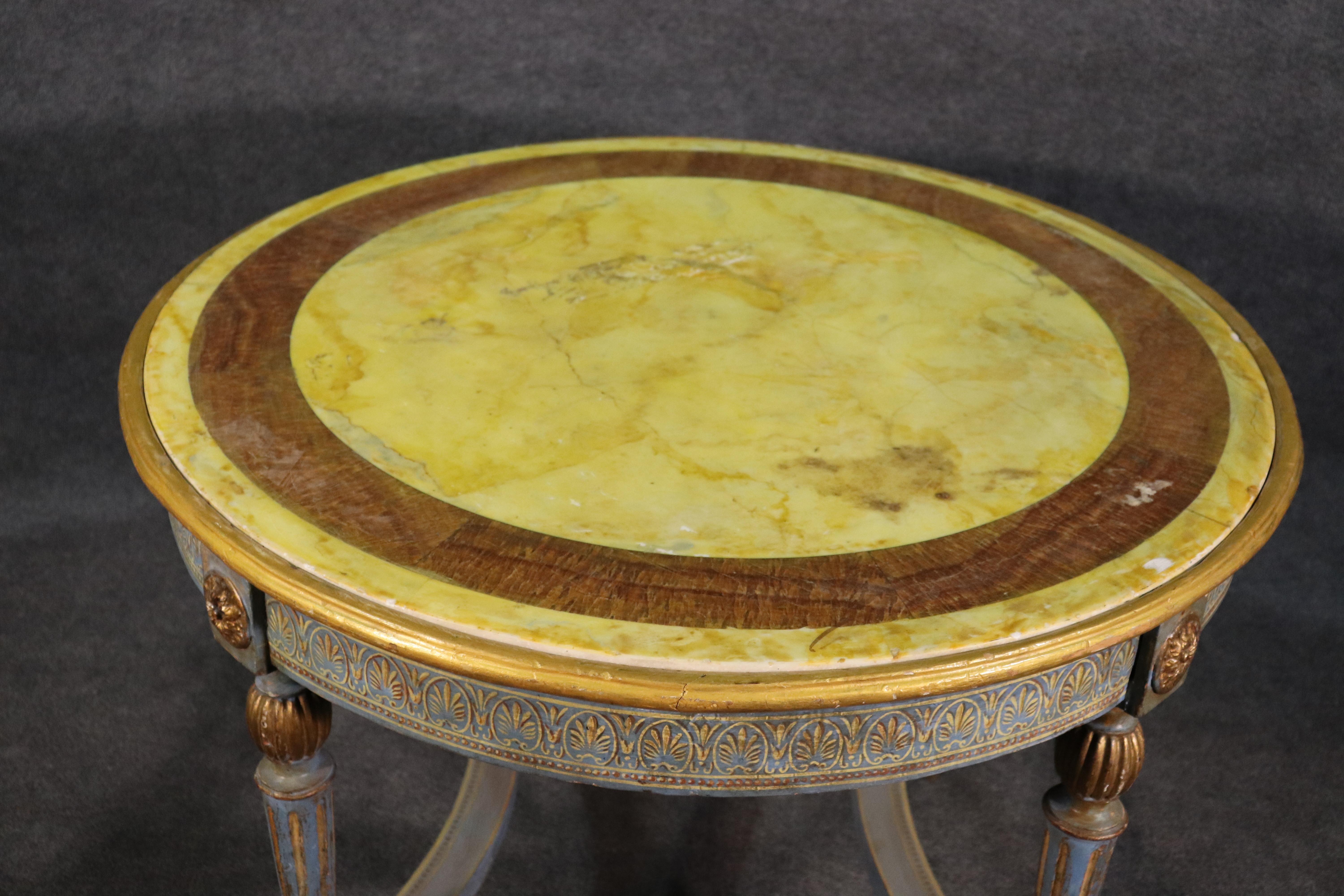 Painted Gilded Russian Baltic Center Table with Pale Yellow Marble Top 1