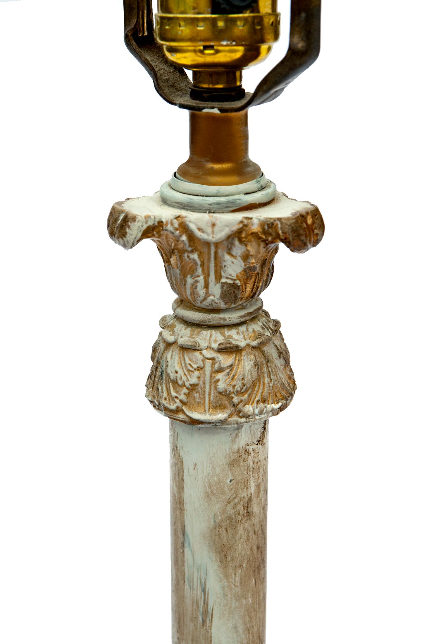 Painted Glass & Brass Candlestick Lamp / Square Bell Silk Shade in Expresso For Sale 2