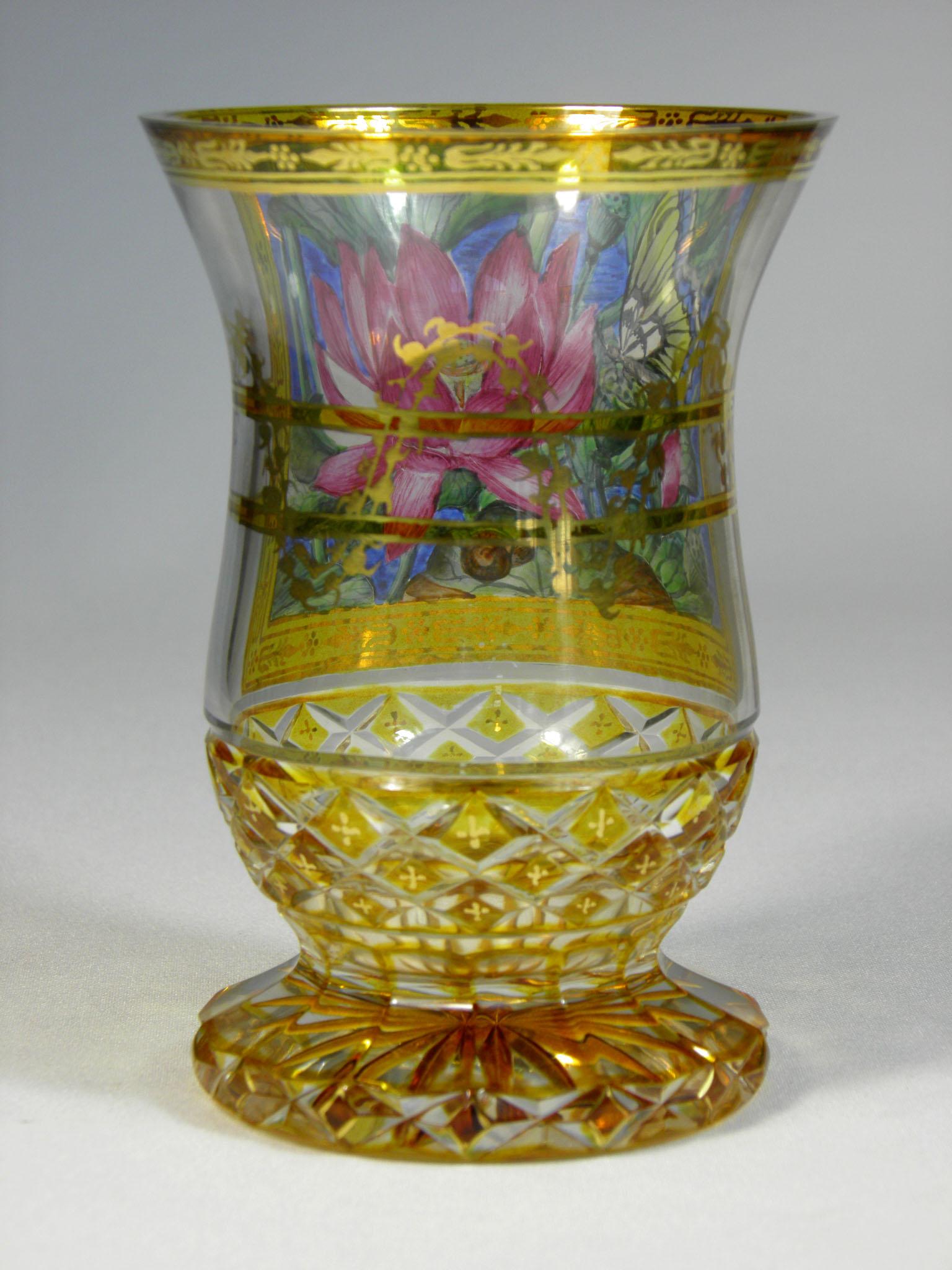 Czech Bohemian Goblet in the Style of 19th Century Glass Yellow Lazure