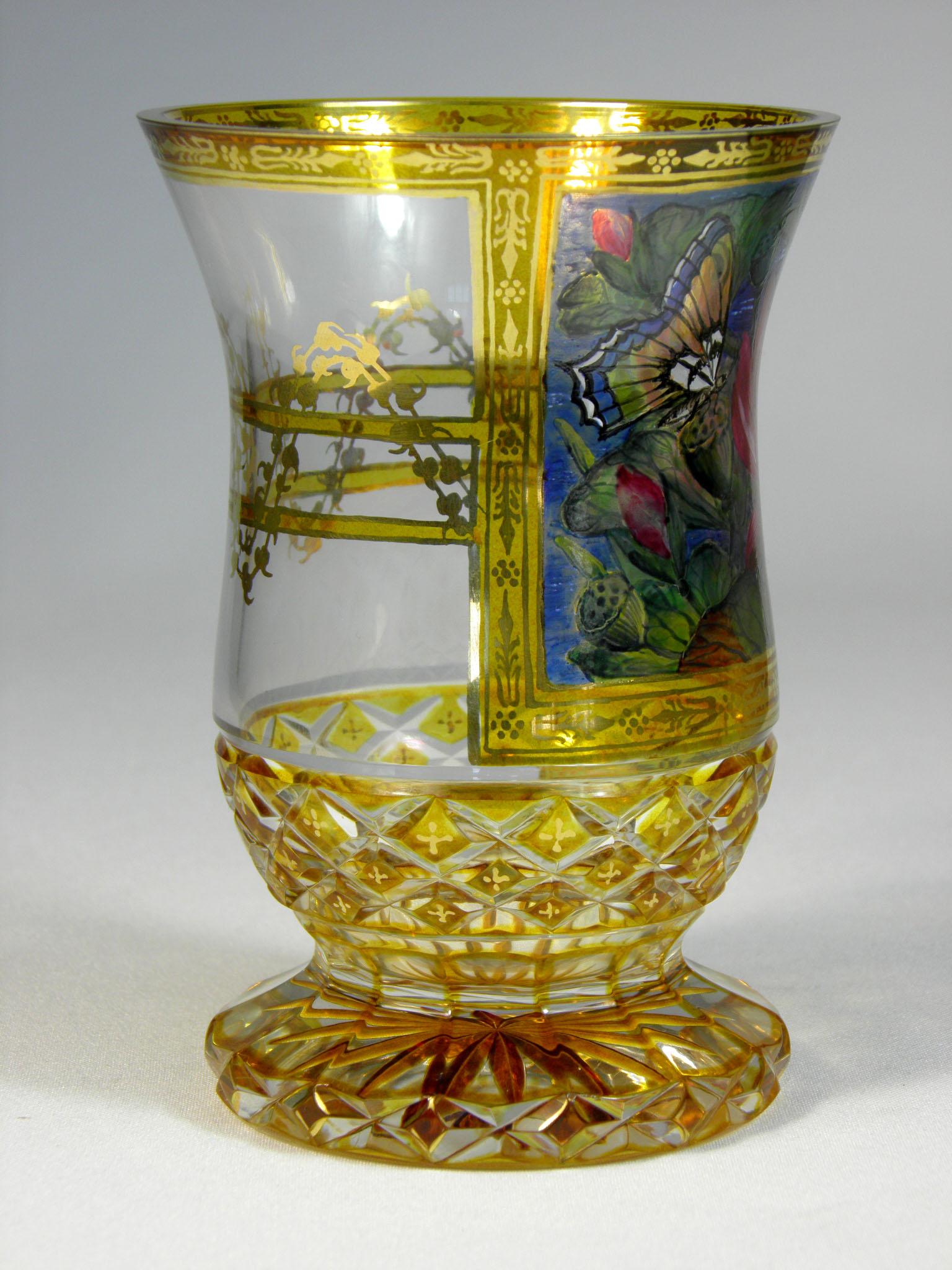 Hand-Crafted Bohemian Goblet in the Style of 19th Century Glass Yellow Lazure