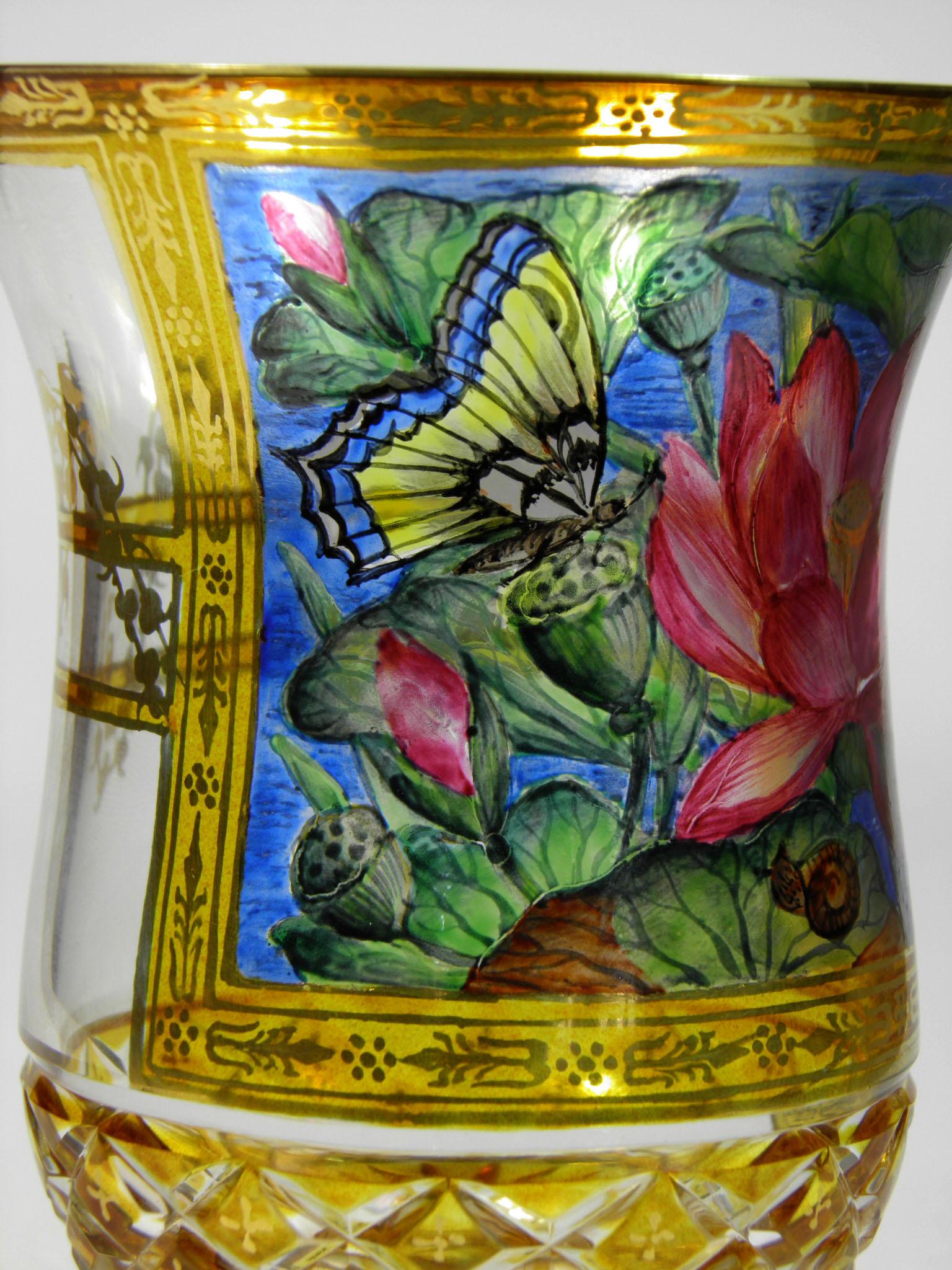 Bohemian Goblet in the Style of 19th Century Glass Yellow Lazure In Good Condition In Nový Bor, CZ