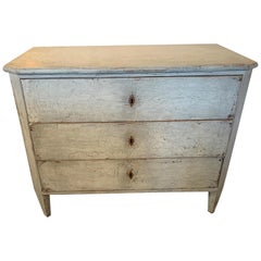 Painted Gray Three-Drawer Chest from Spain with Key Using and Newer Wood