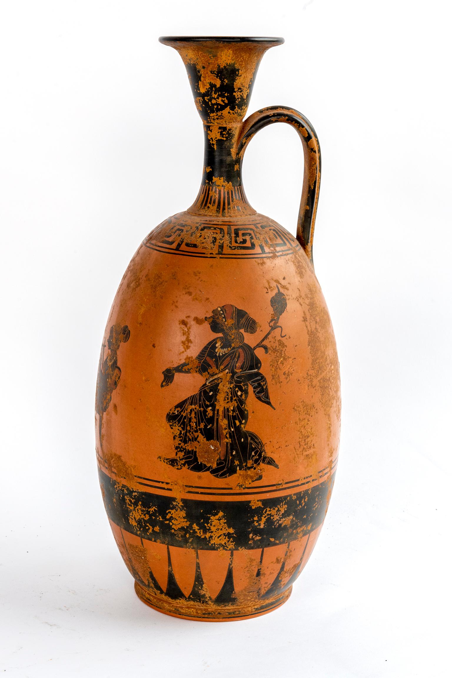 Hand-Crafted Painted Greek Vessel with a Single Handle