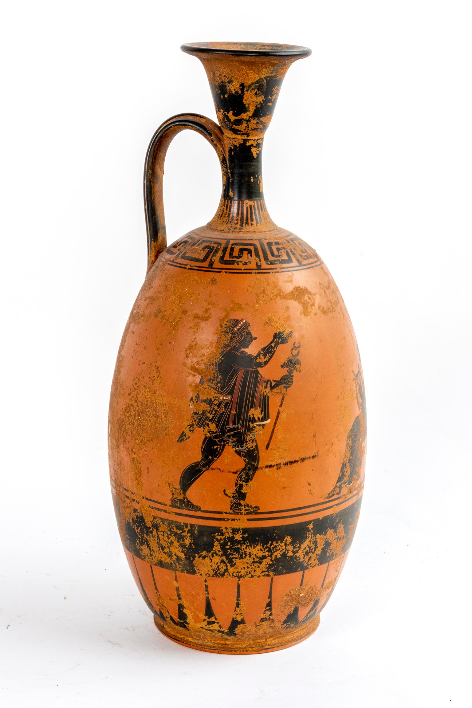 Terracotta Painted Greek Vessel with a Single Handle