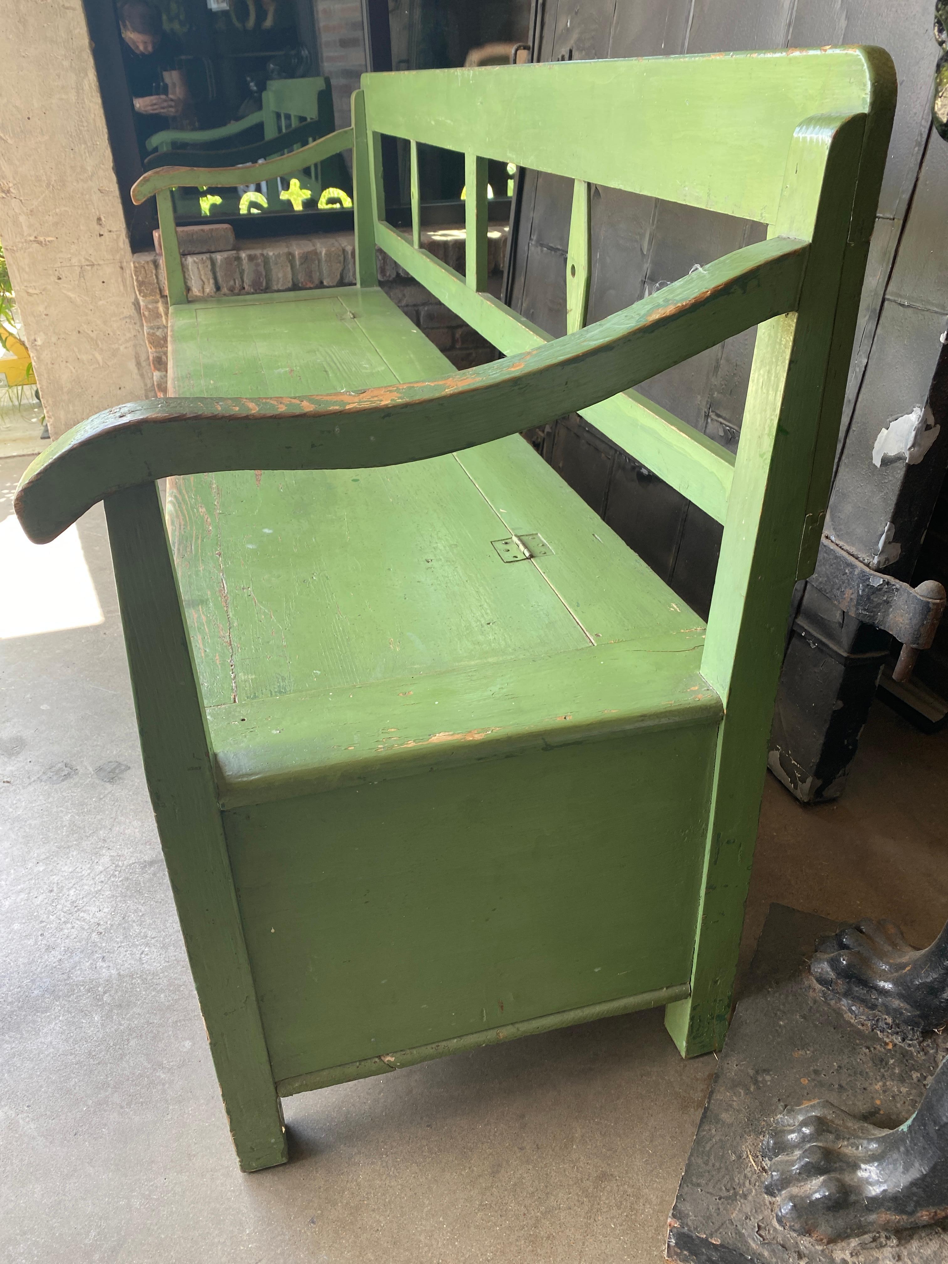 Painted Green Bench with Storage, France, 19th Century 5