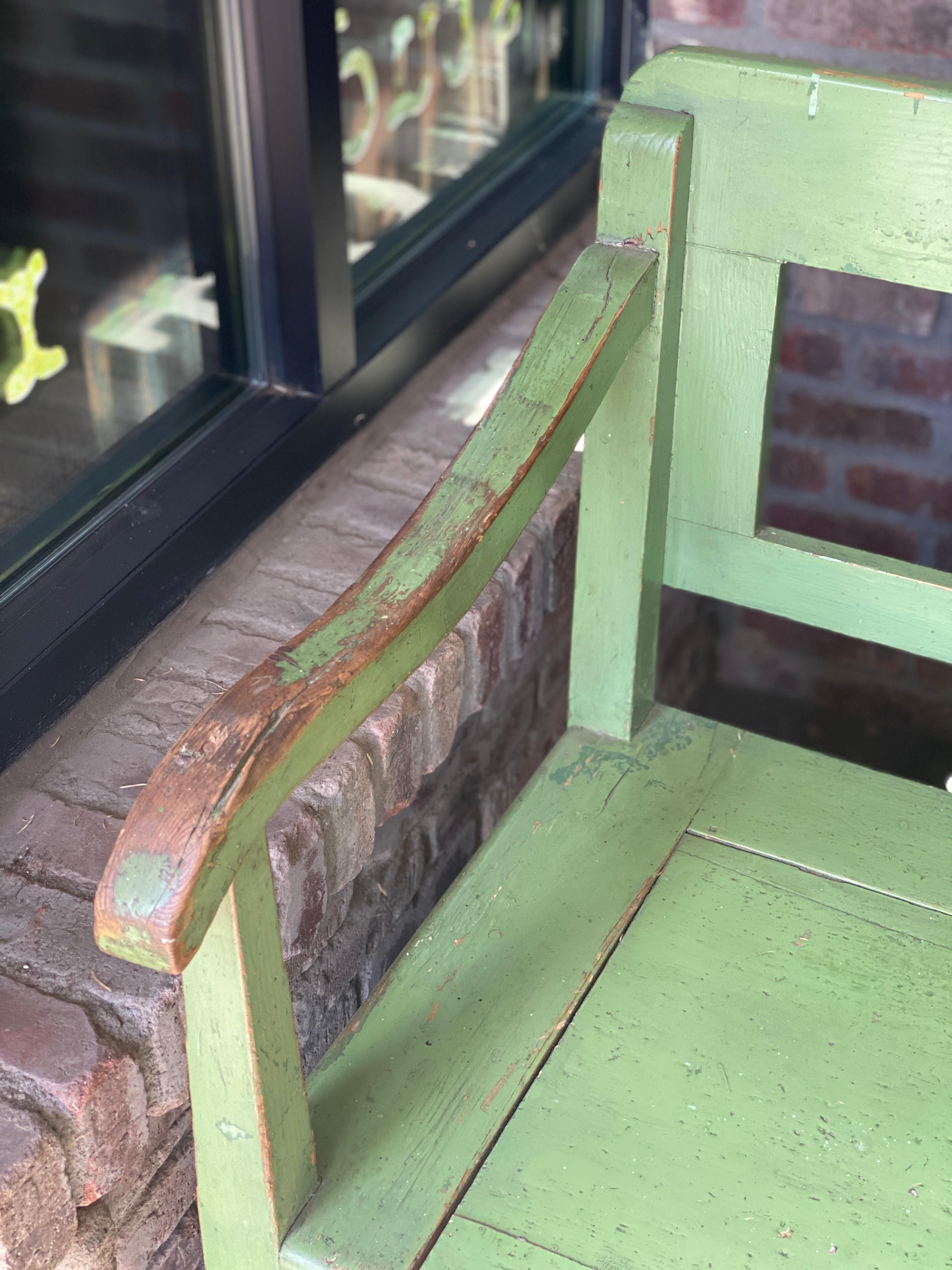 Painted Green Bench with Storage, France, 19th Century In Good Condition In Austin, TX
