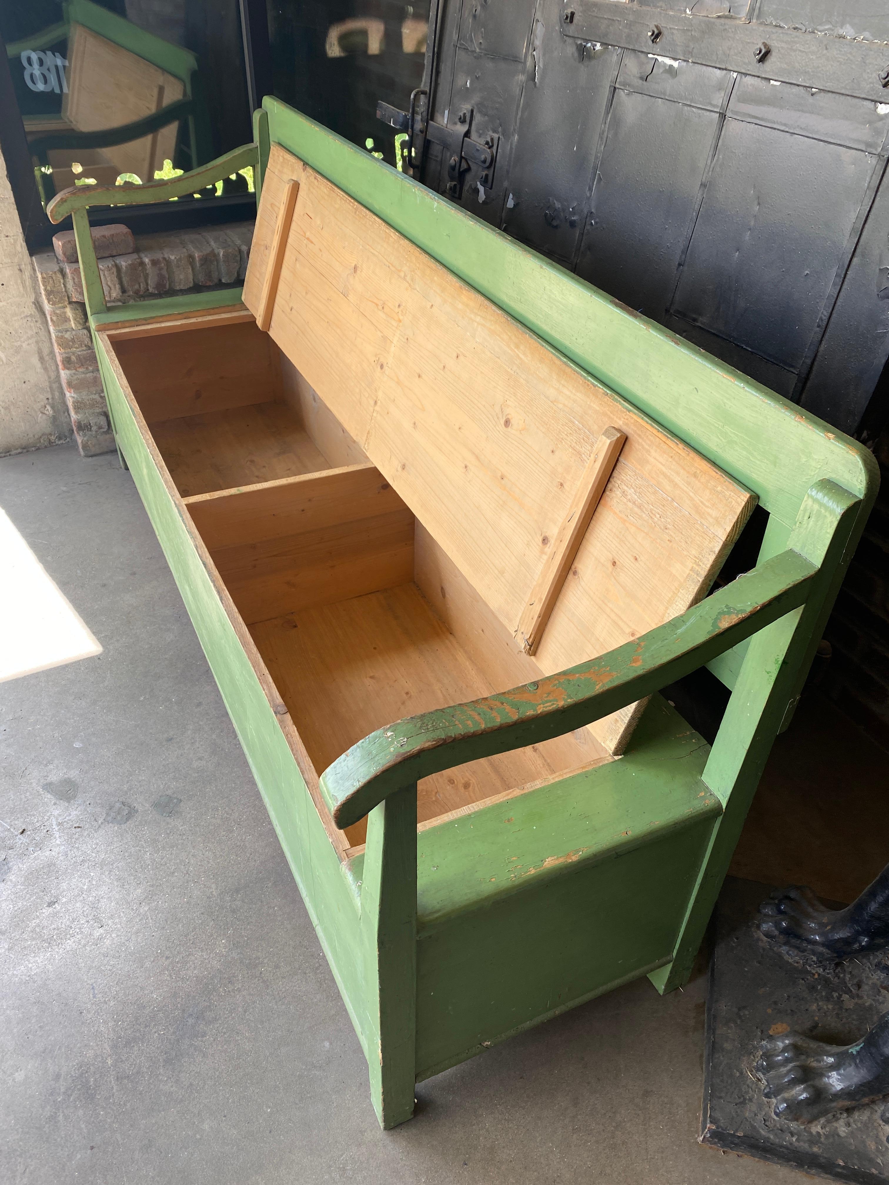 Wood Painted Green Bench with Storage, France, 19th Century