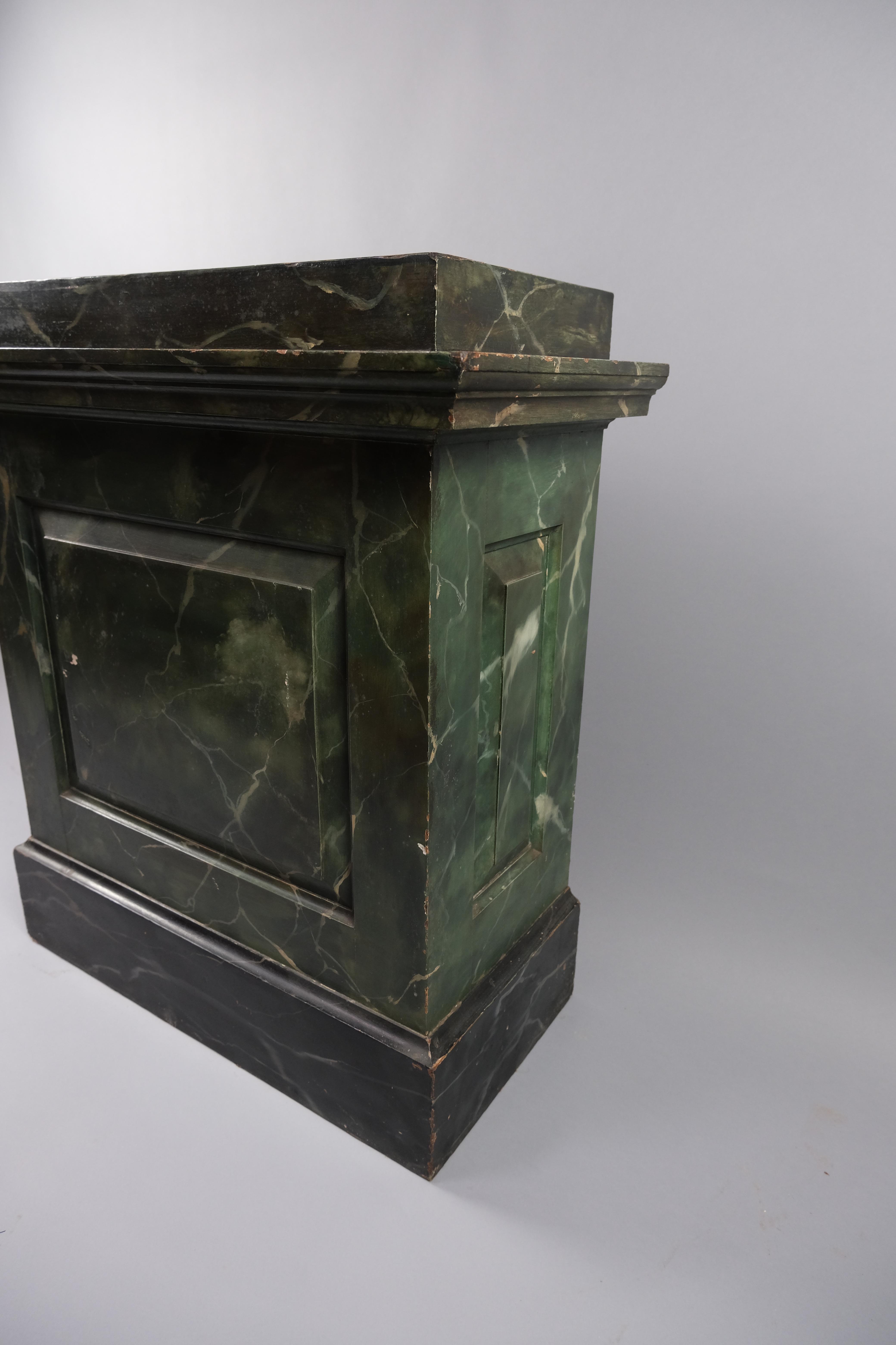 Neoclassical Painted green marble plinth/ pedestal For Sale