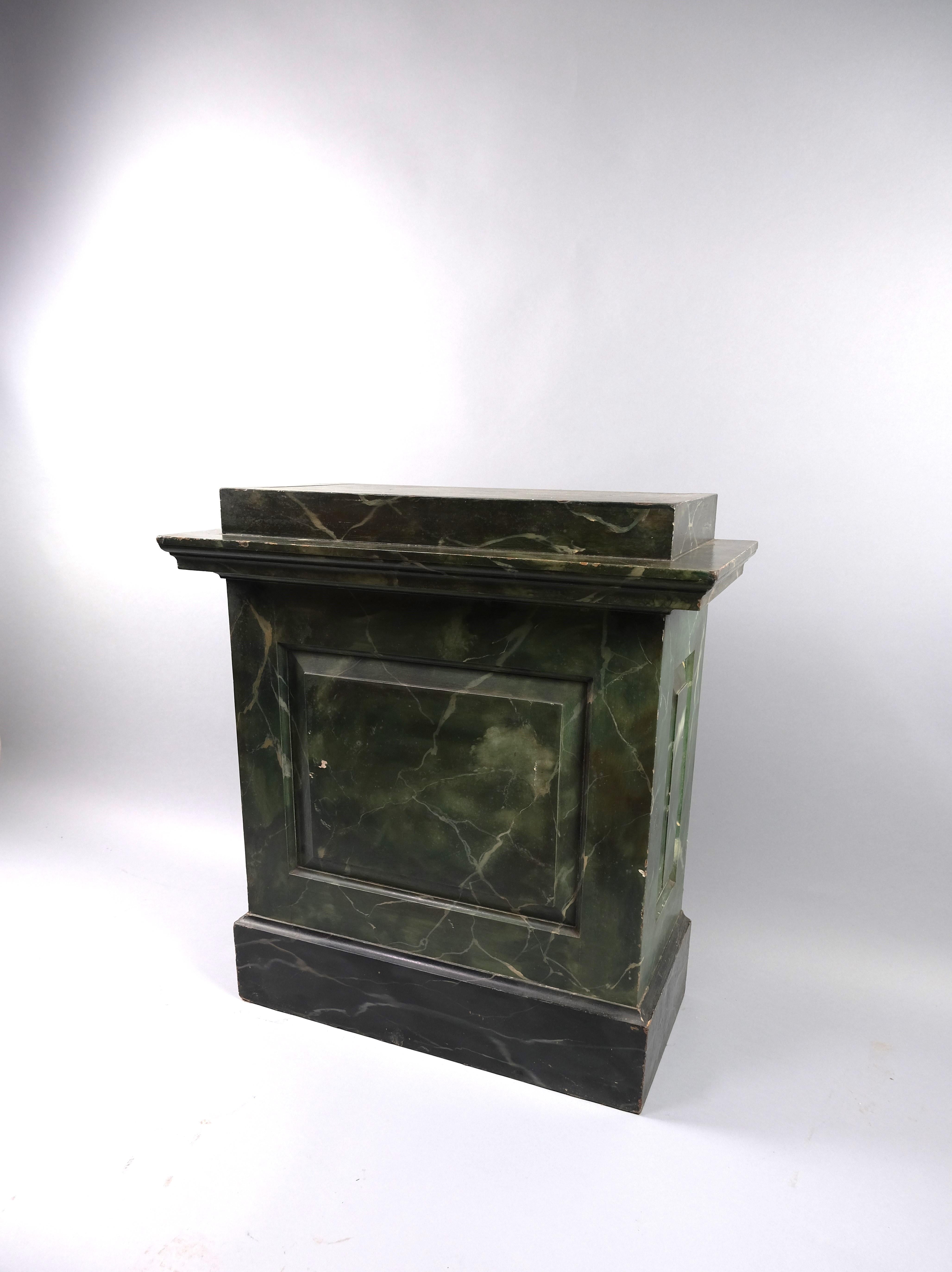 French Painted green marble plinth/ pedestal For Sale