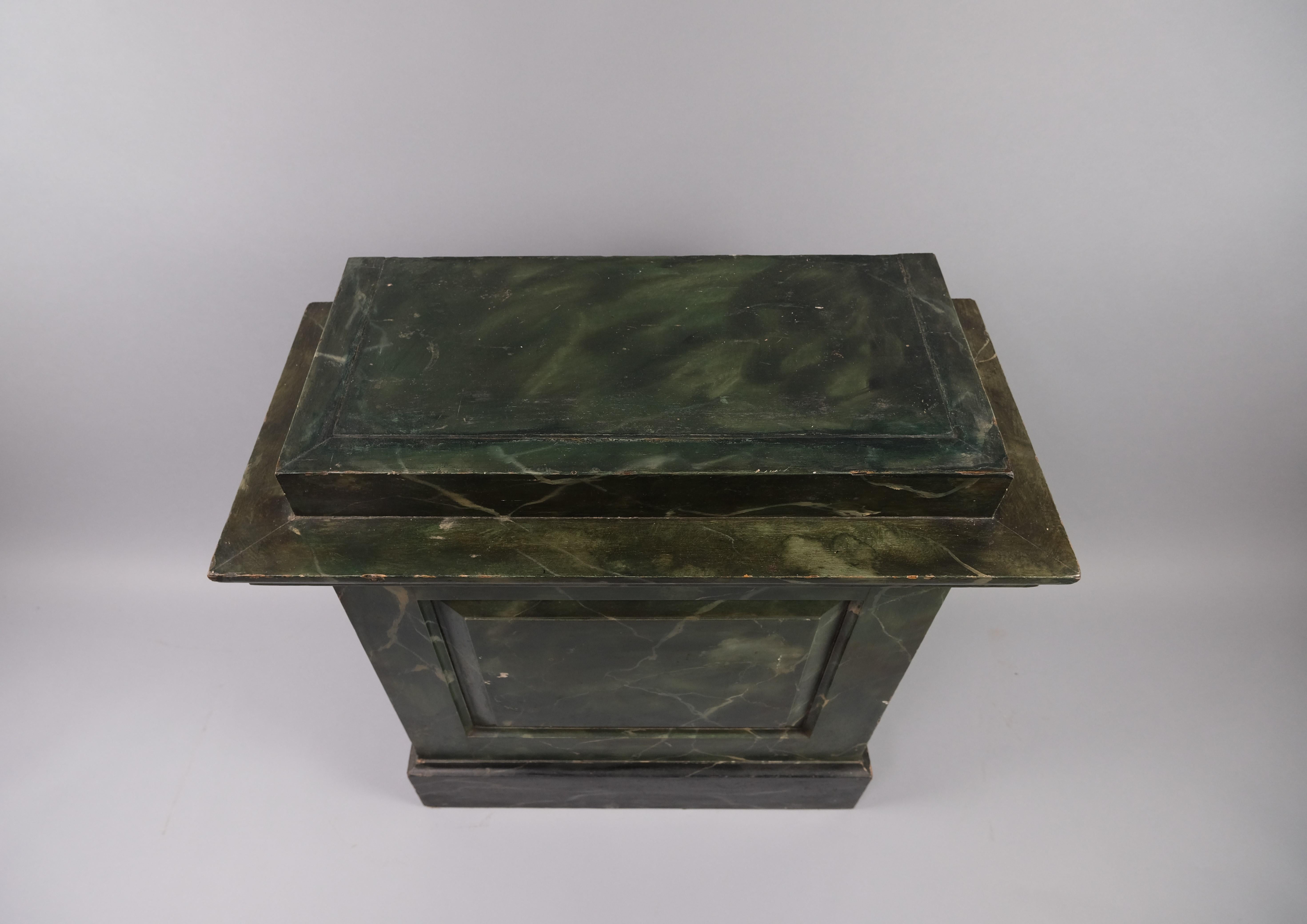 Hand-Painted Painted green marble plinth/ pedestal For Sale