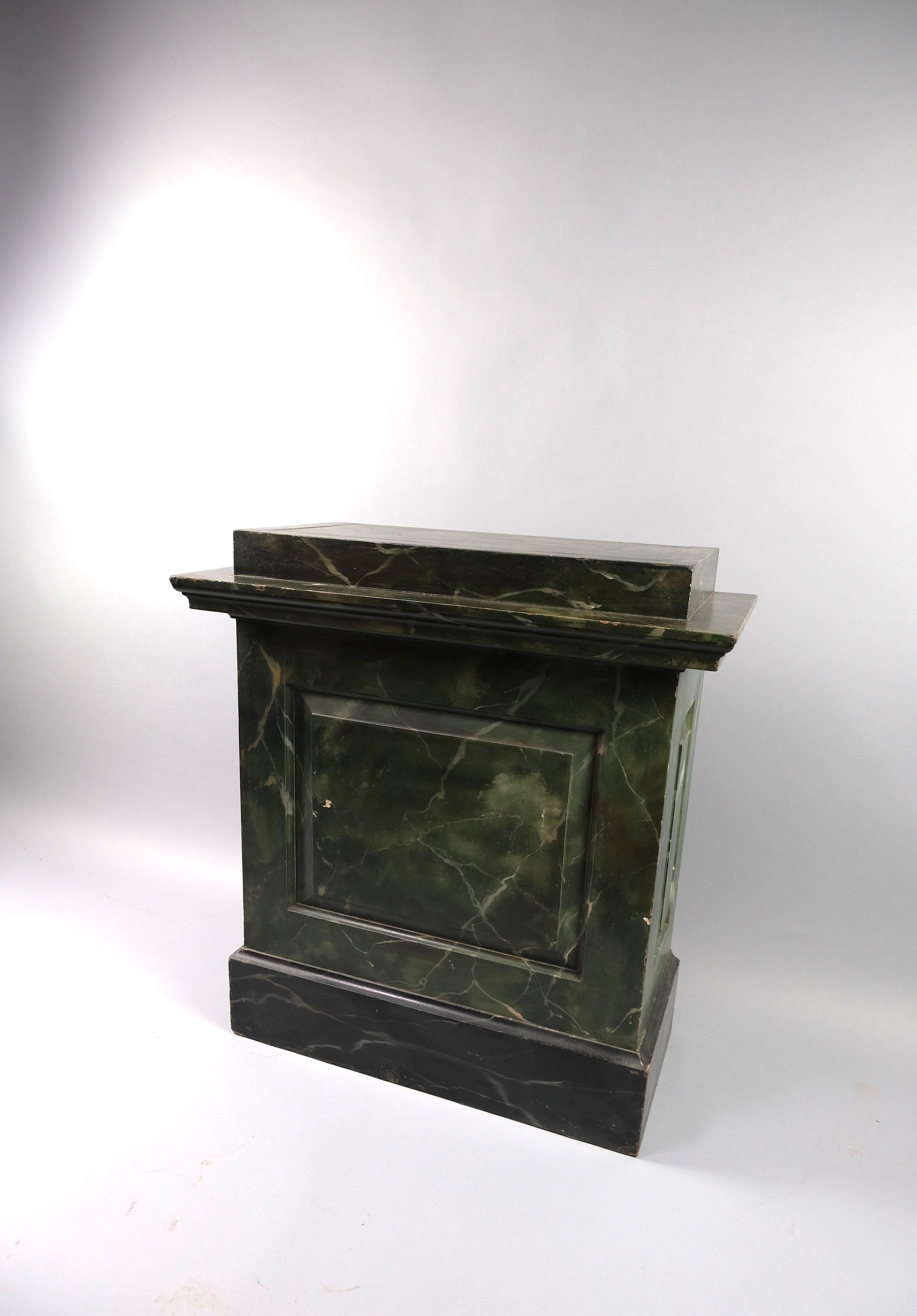 19th Century Painted green marble plinth/ pedestal For Sale