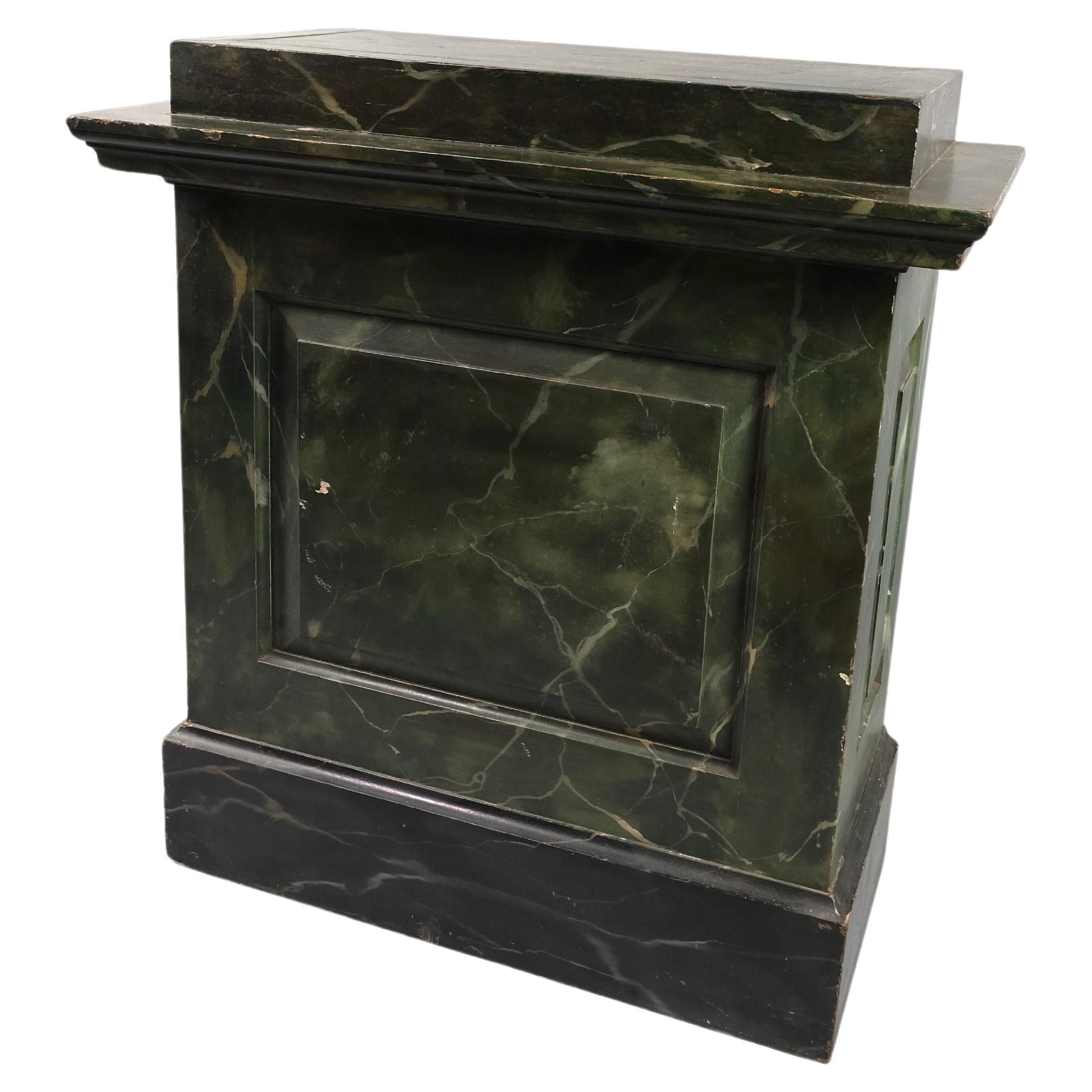 Painted green marble plinth/ pedestal For Sale