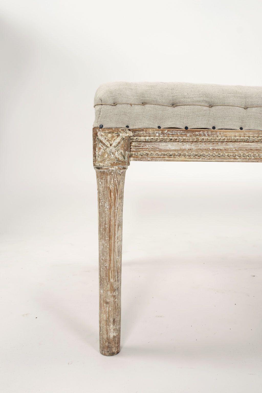 Painted Gustavian Bench Raised upon Tapered Fluted Legs In Fair Condition For Sale In Houston, TX