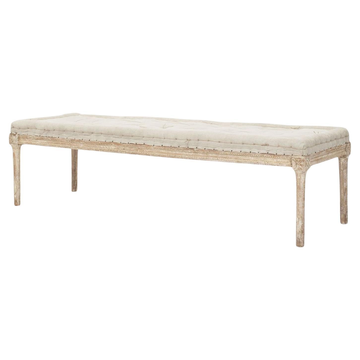 Painted Gustavian Bench Raised upon Tapered Fluted Legs